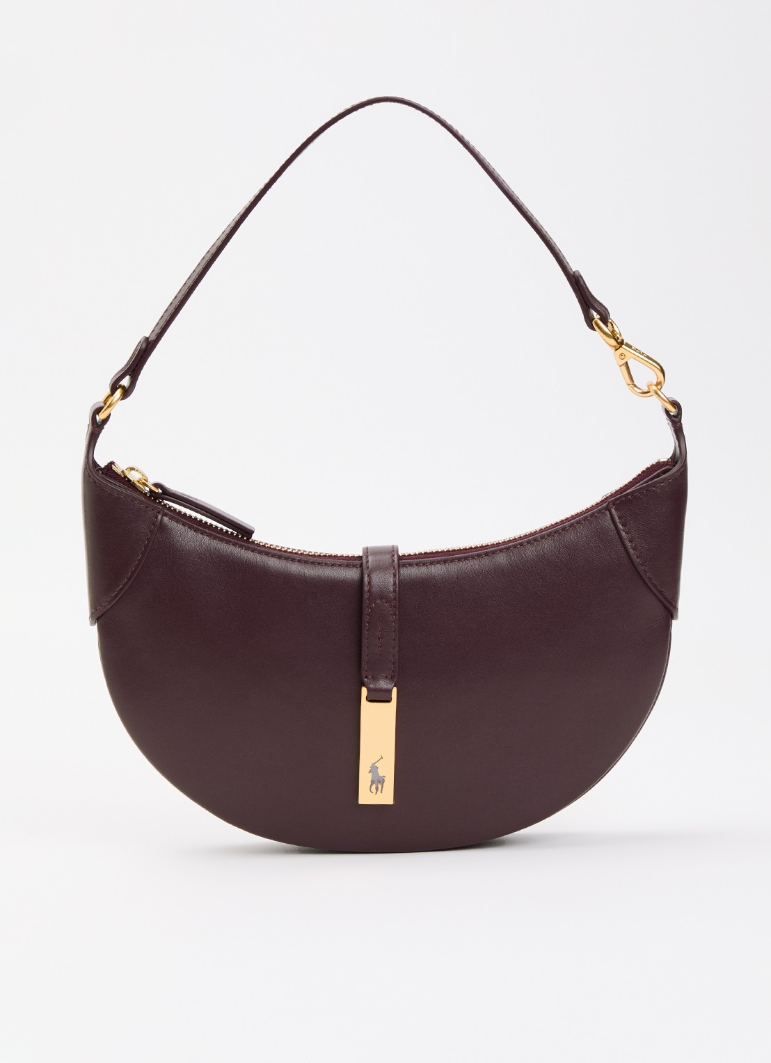 Ralph Lauren Polo ID Mini schoudertas van leer - voorkant 5 aubergine