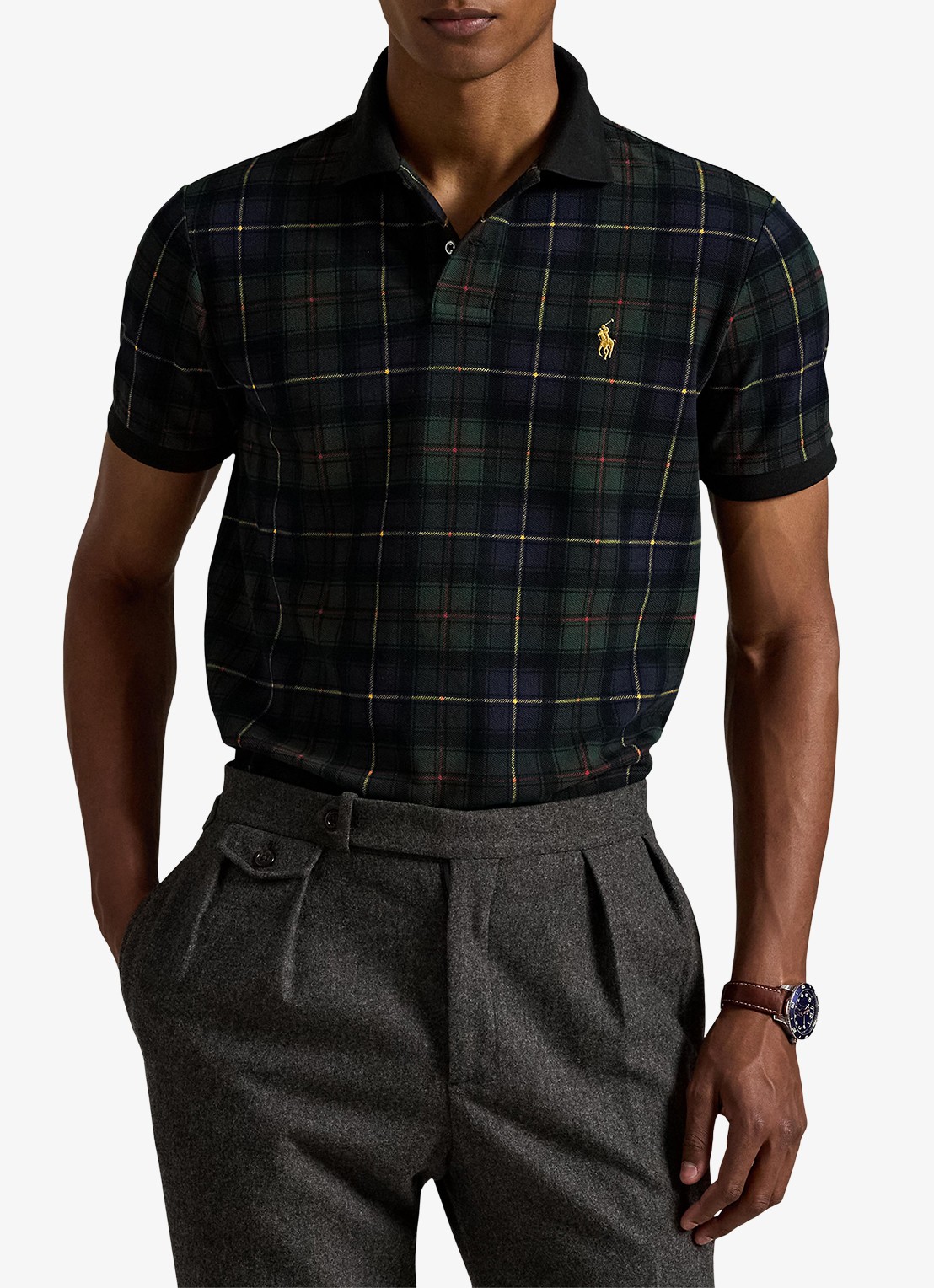 Ralph Lauren Polo met ruitdessin en logoborduring  - detail groen