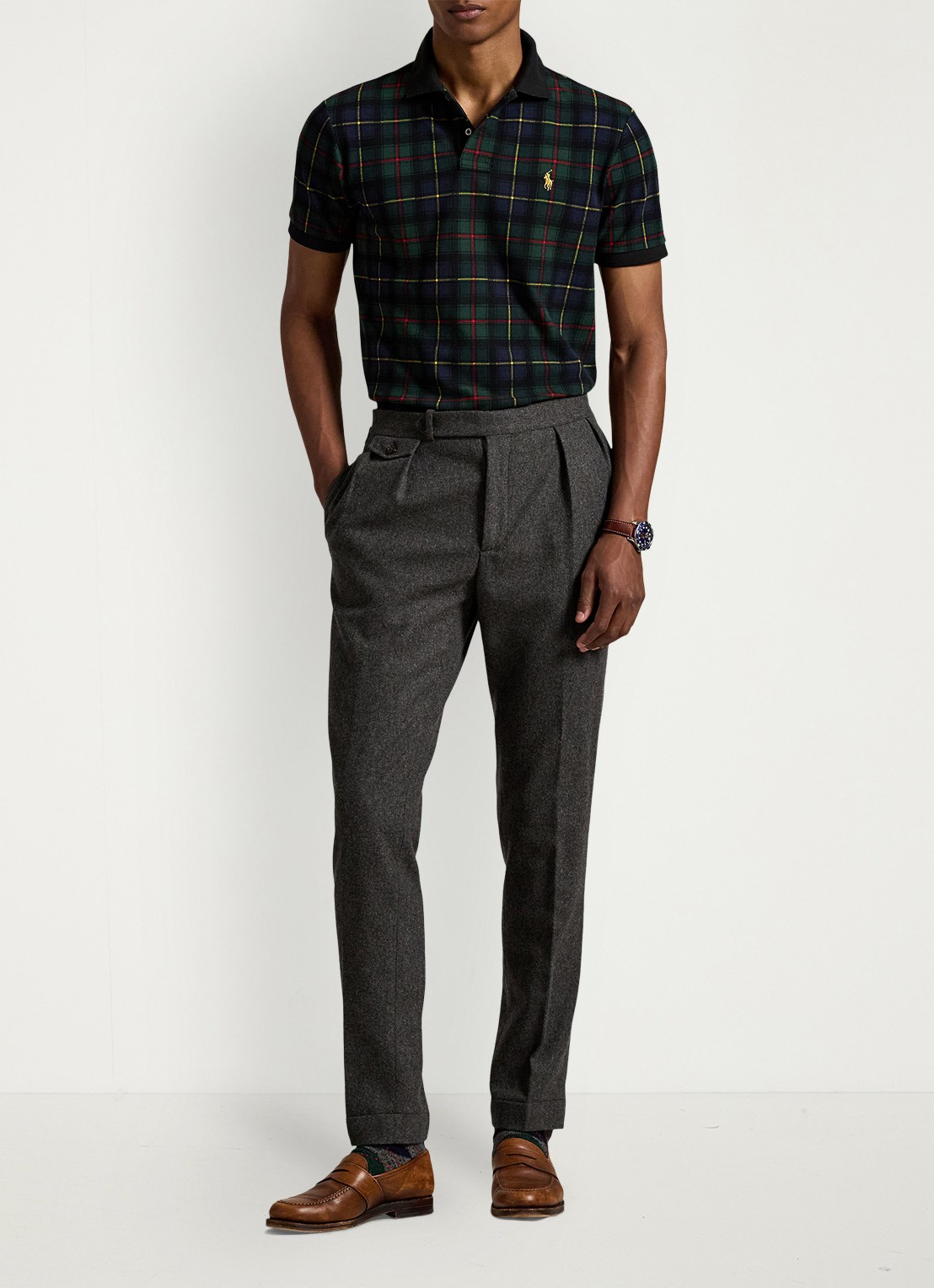 Ralph Lauren Polo met ruitdessin en logoborduring  - voorkant 4 groen