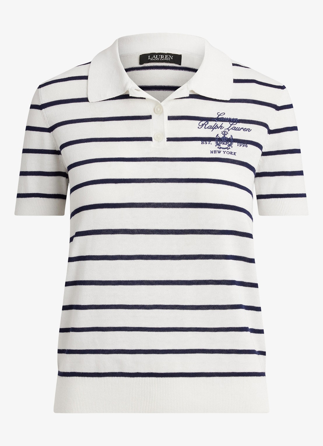 Ralph Lauren Polo met streepprint en logoborduring - voorkant 3 wit