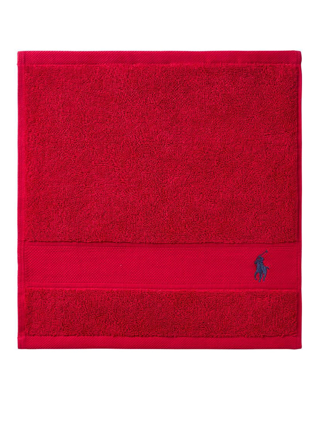 Ralph Lauren Polo Player gastendoek - 600 gr/m2 - 33 x 33 cm - voorkant rood