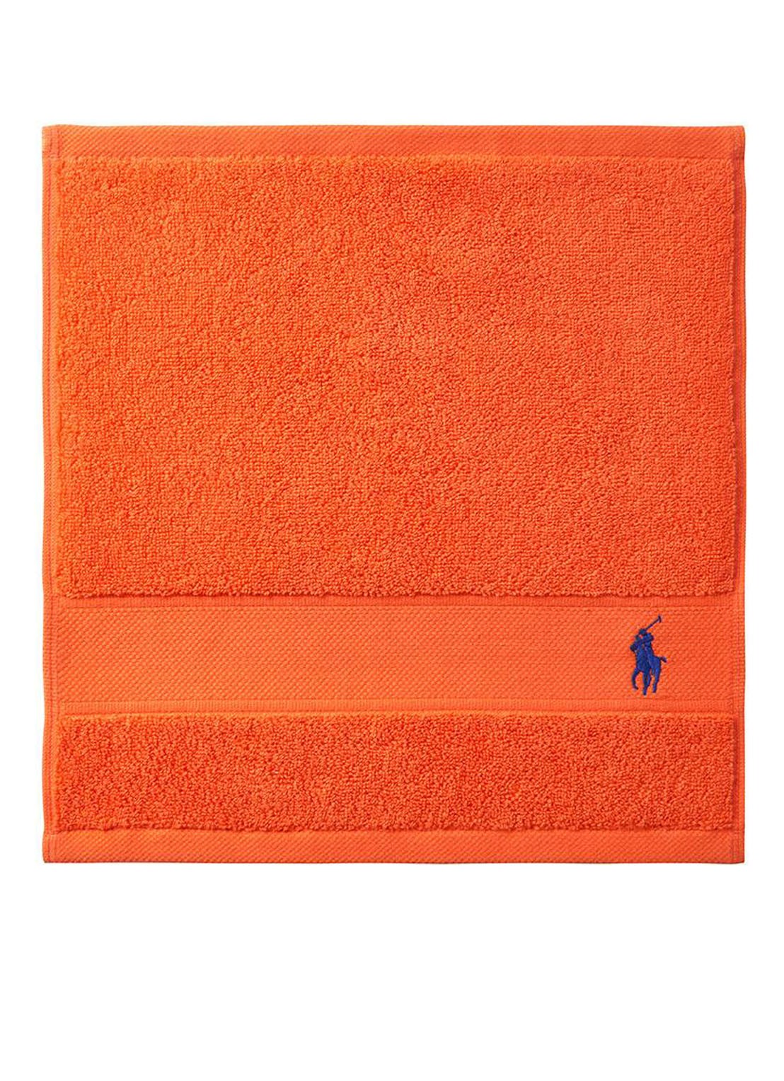 Ralph Lauren Polo Player gastendoek - 600 gr/m2 - 33 x 33 cm - voorkant orange