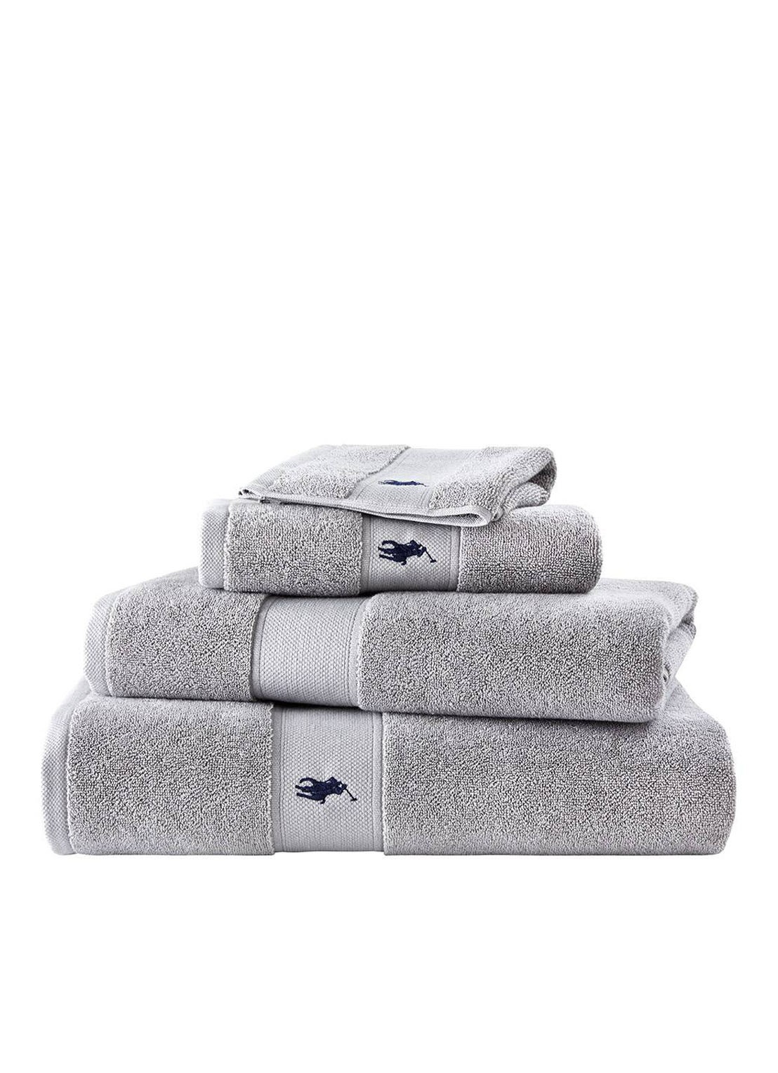 Ralph Lauren Polo Player gastendoek - 600 gr/m2 - 40 x 75 cm - detail lichtgrijs