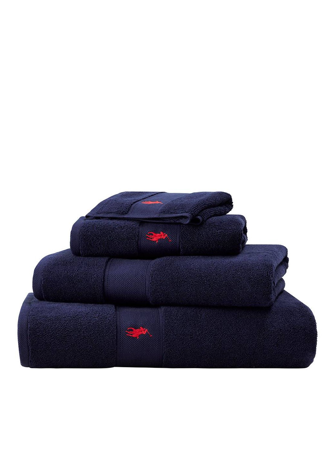 Ralph Lauren Polo Player handdoek - 600 gr/m2 - 50 x 100 cm - detail donkerblauw