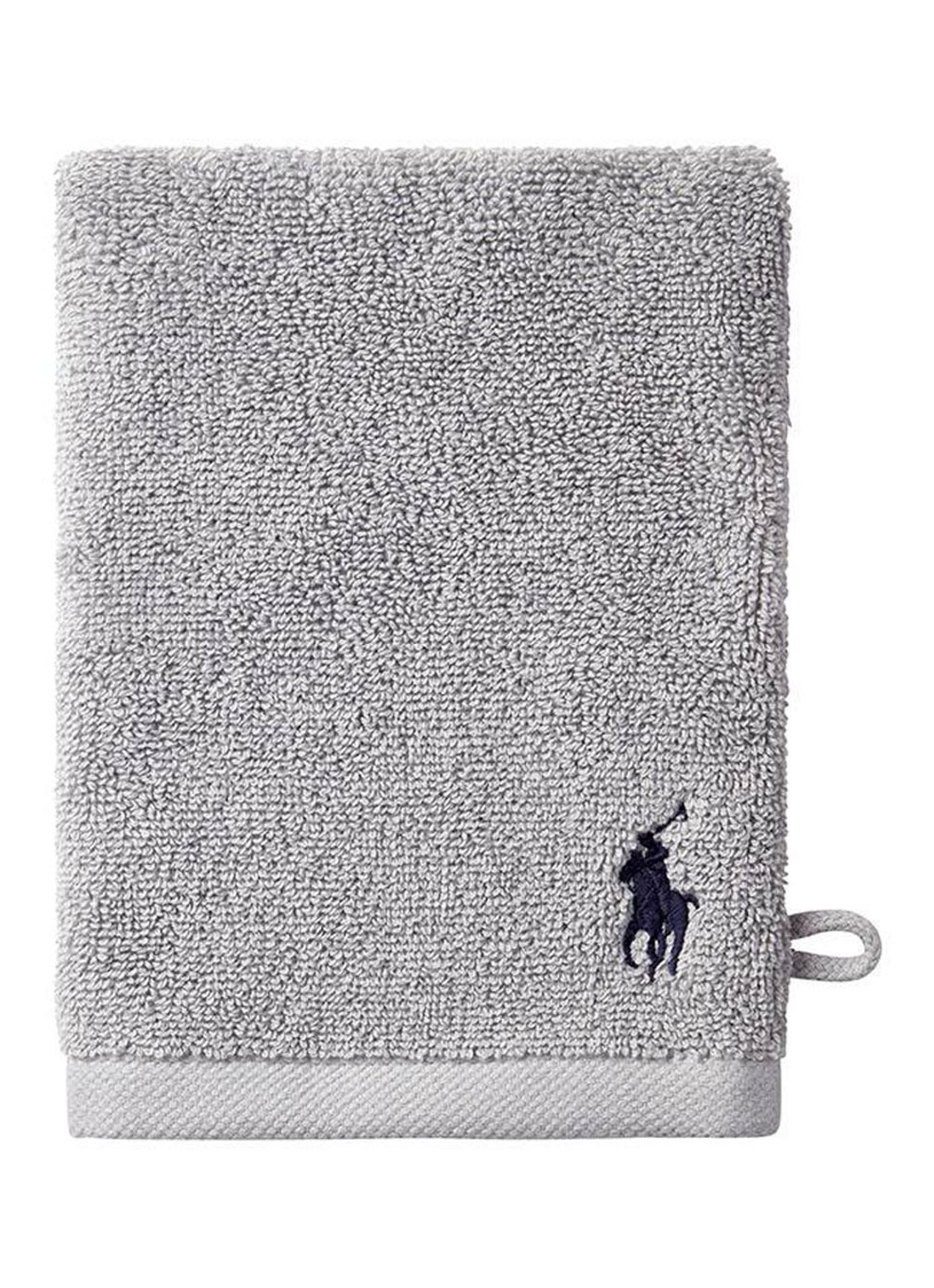 Ralph Lauren Polo Player washand - 15 x 21 cm - voorkant lichtgrijs