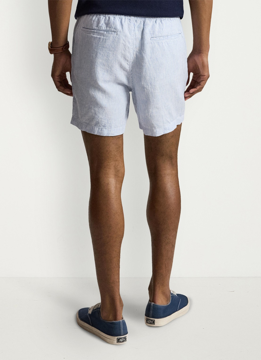 Ralph Lauren Polo Prepster straight fit korte broek van linnen - achterkant 6771a cabana blue white / lichtblauw