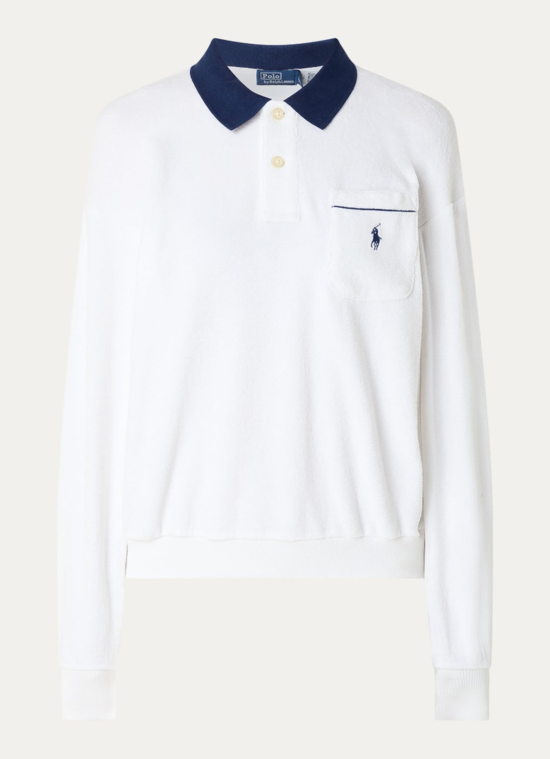Ralph Lauren Polo van badstof met borstzak en logo - voorkant 3 wit