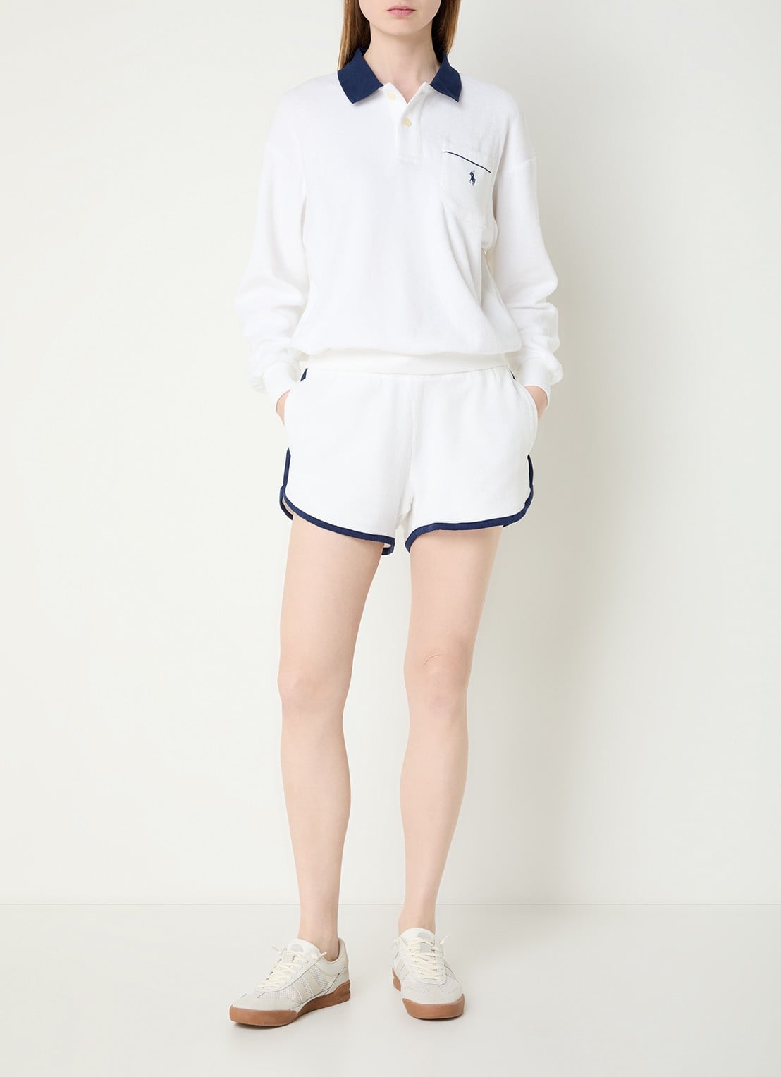 Ralph Lauren Polo van badstof met borstzak en logo - voorkant 4 wit