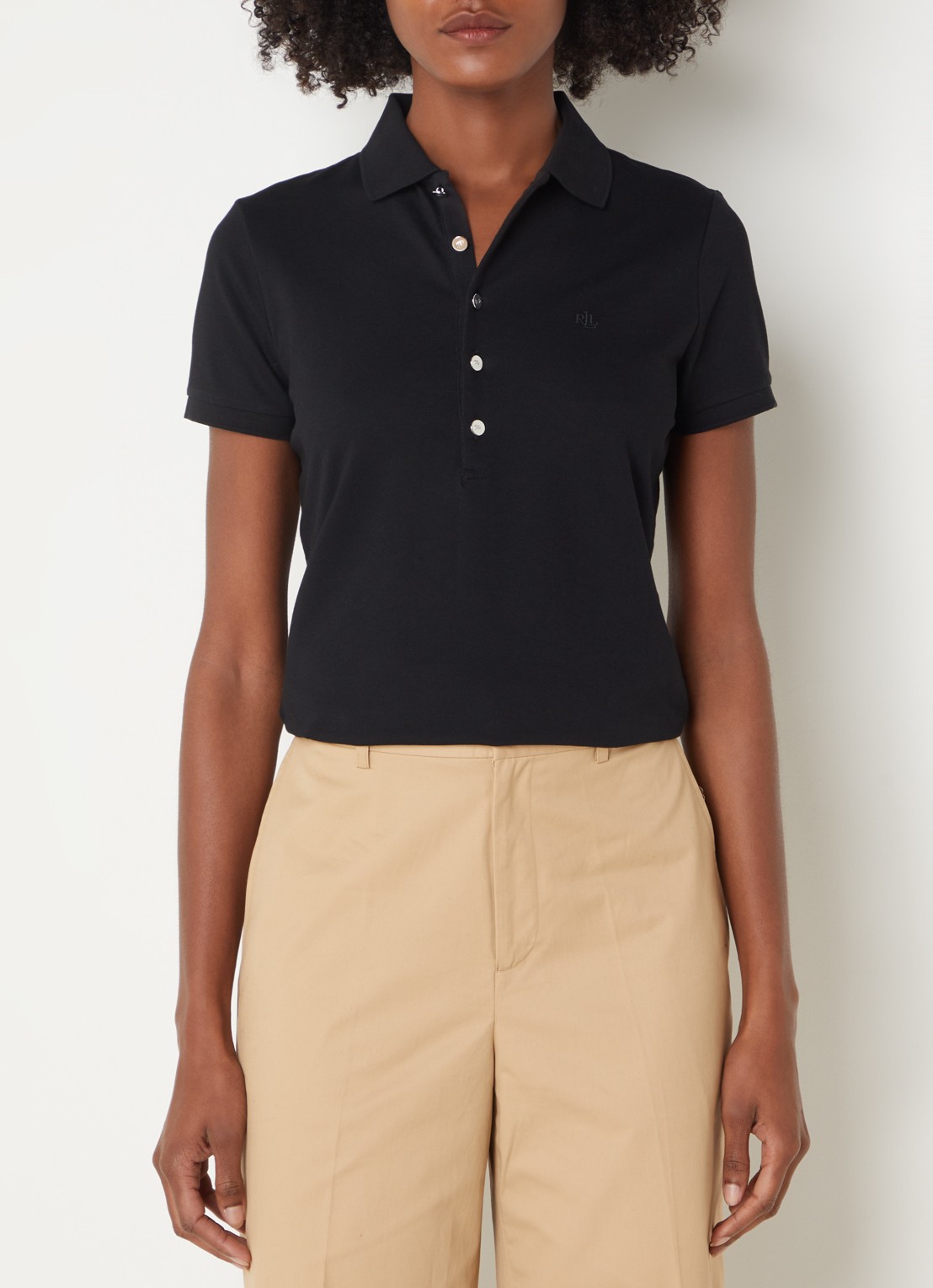 Ralph Lauren Polo van piqué katoen met sierknopen - detail zwart