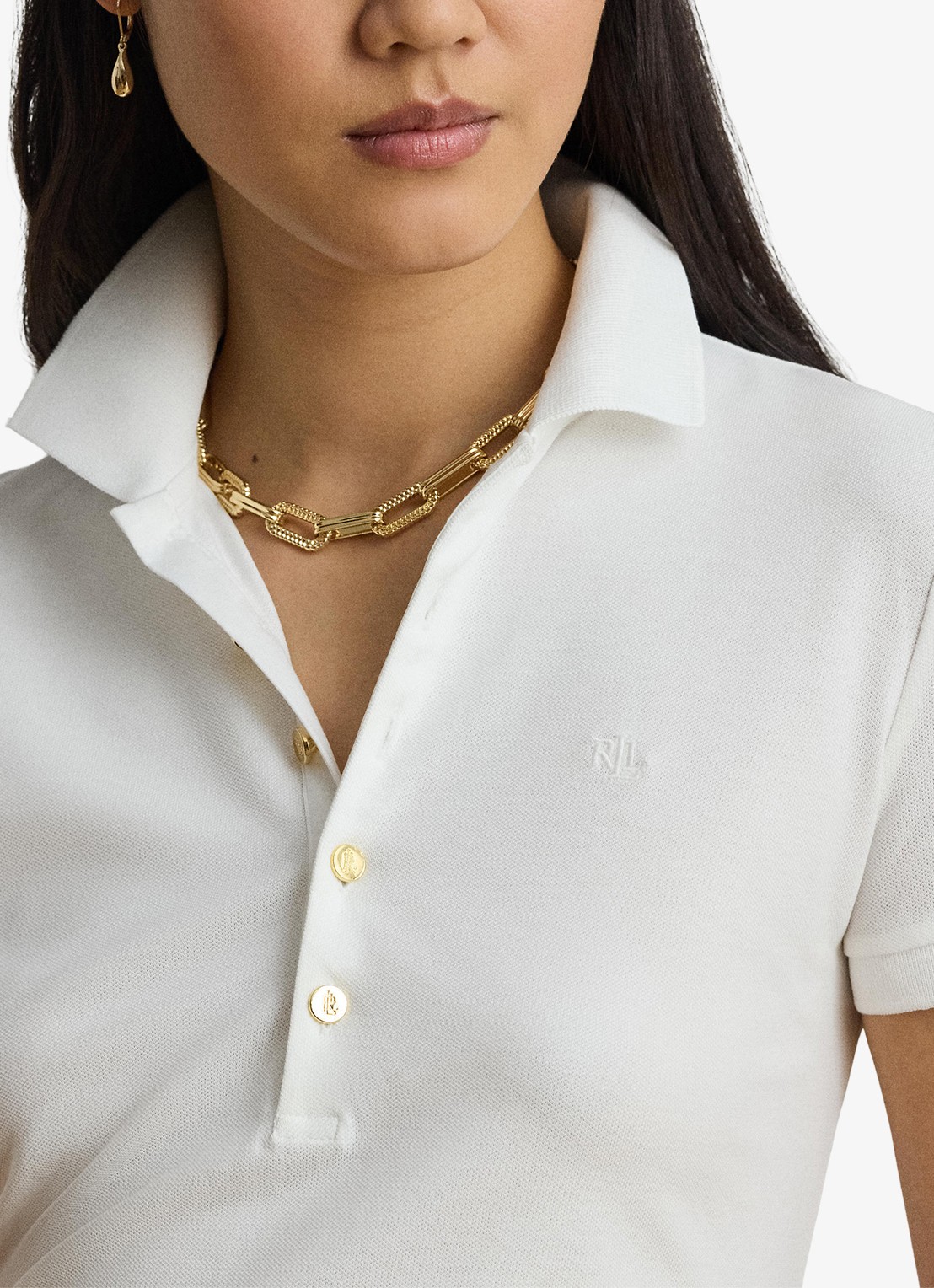 Ralph Lauren Polo van piqué katoen met sierknopen - detail 3 wit