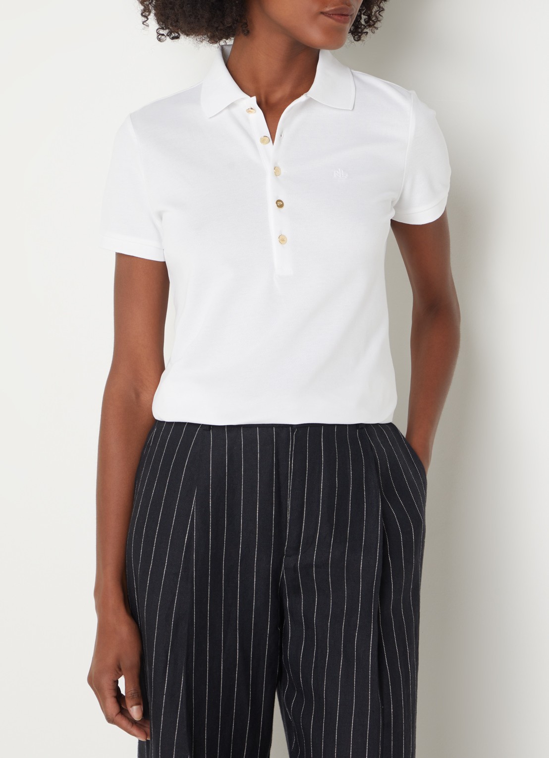 Ralph Lauren Polo van piqué katoen met sierknopen - detail 4 wit