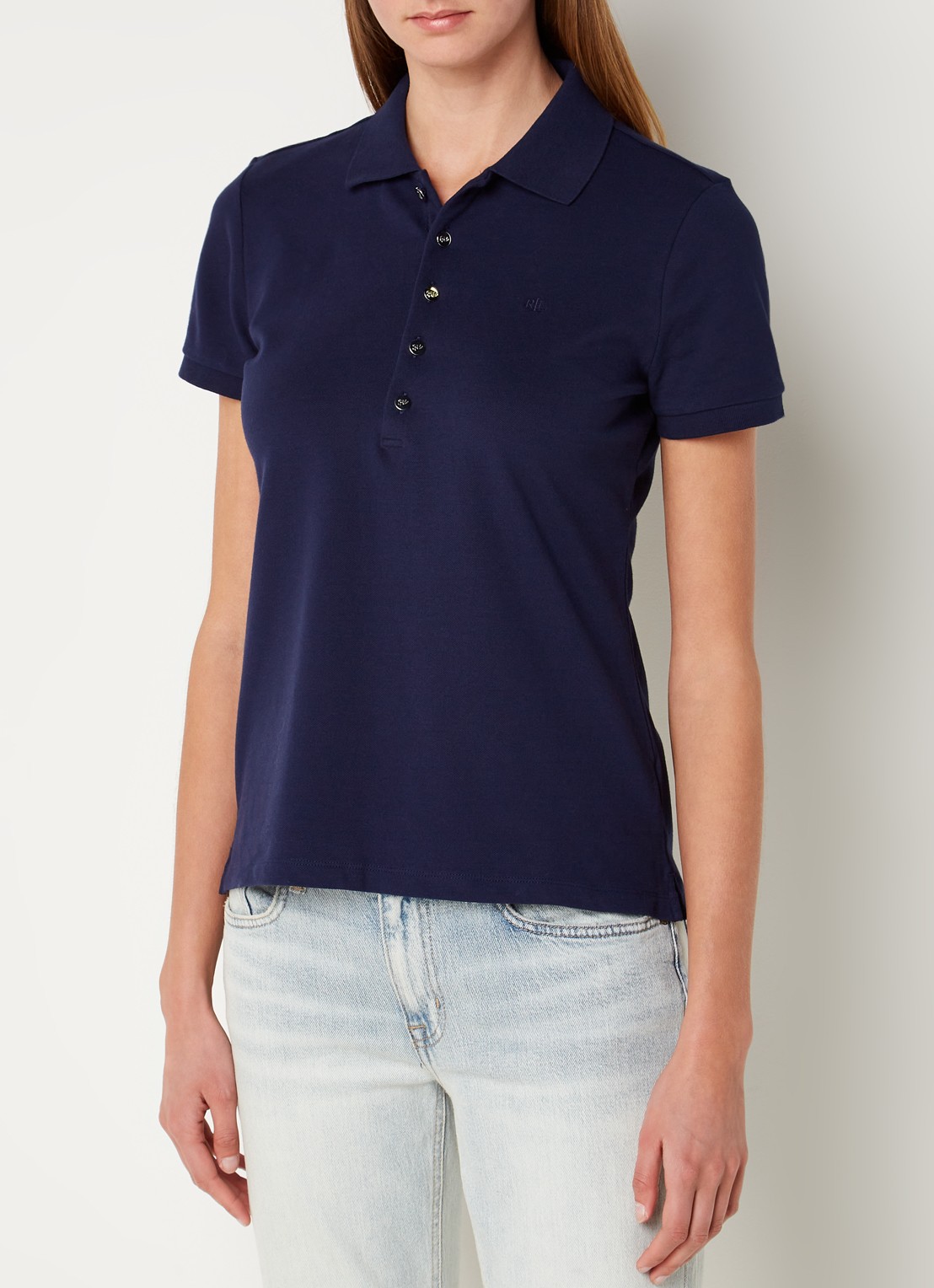 Ralph Lauren Polo van piqué katoen met sierknopen - detail donkerblauw
