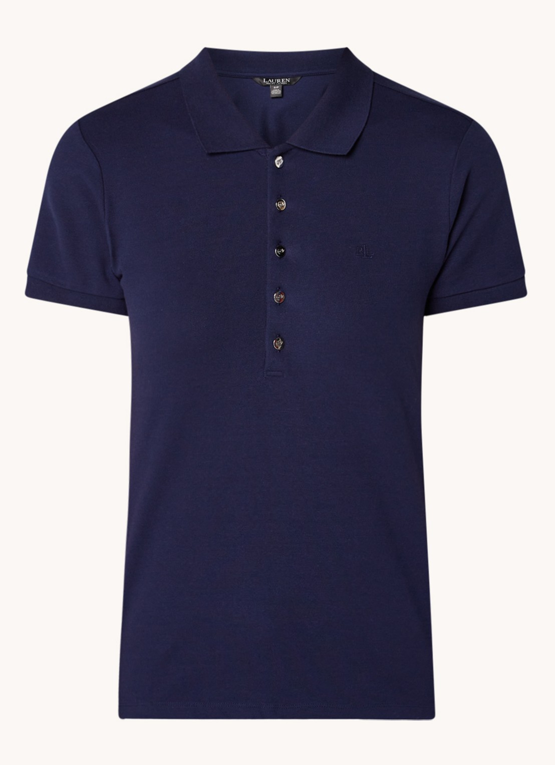 Ralph Lauren Polo van piqué katoen met sierknopen - voorkant 3 donkerblauw