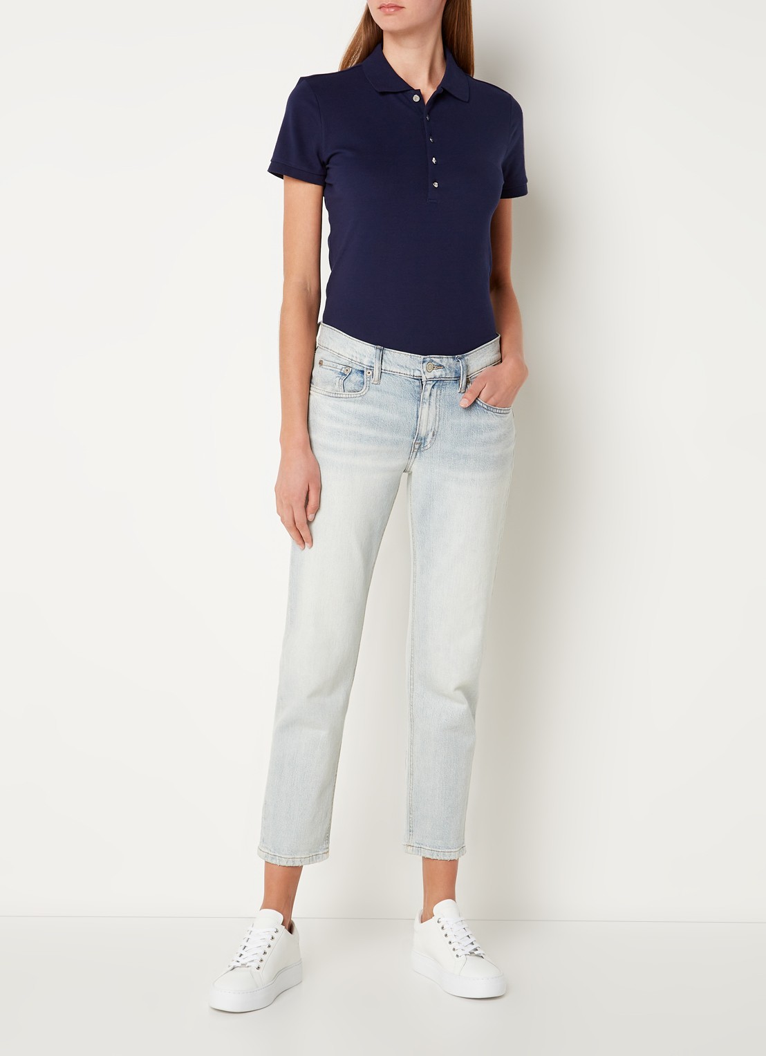Ralph Lauren Polo van piqué katoen met sierknopen - voorkant 4 donkerblauw