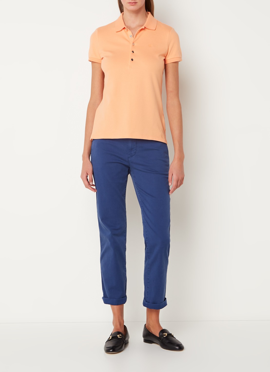 Ralph Lauren Polo van piqué katoen met sierknopen - voorkant 4 lichtoranje