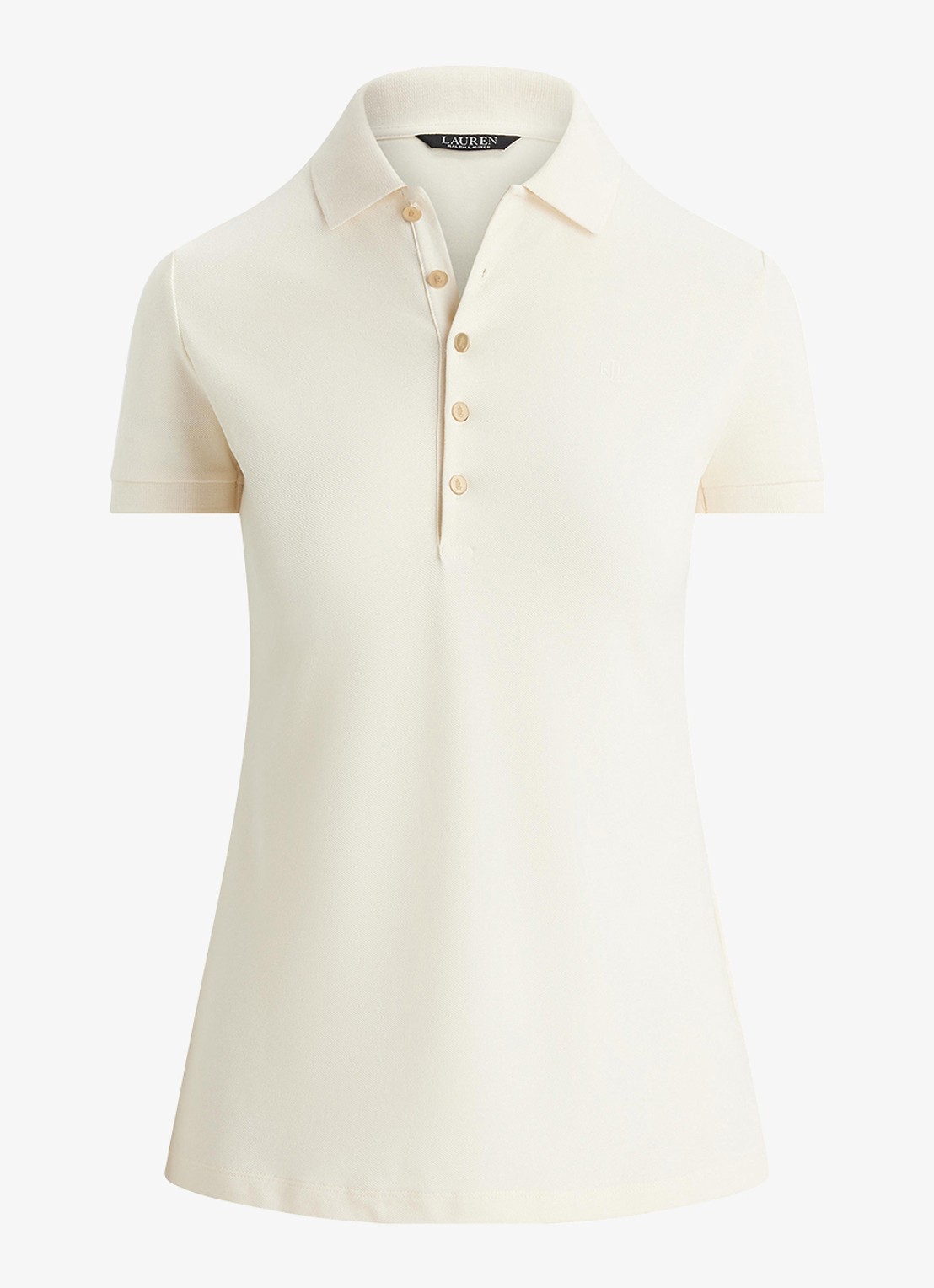 Ralph Lauren Polo van piqué katoen met sierknopen - voorkant 2 creme