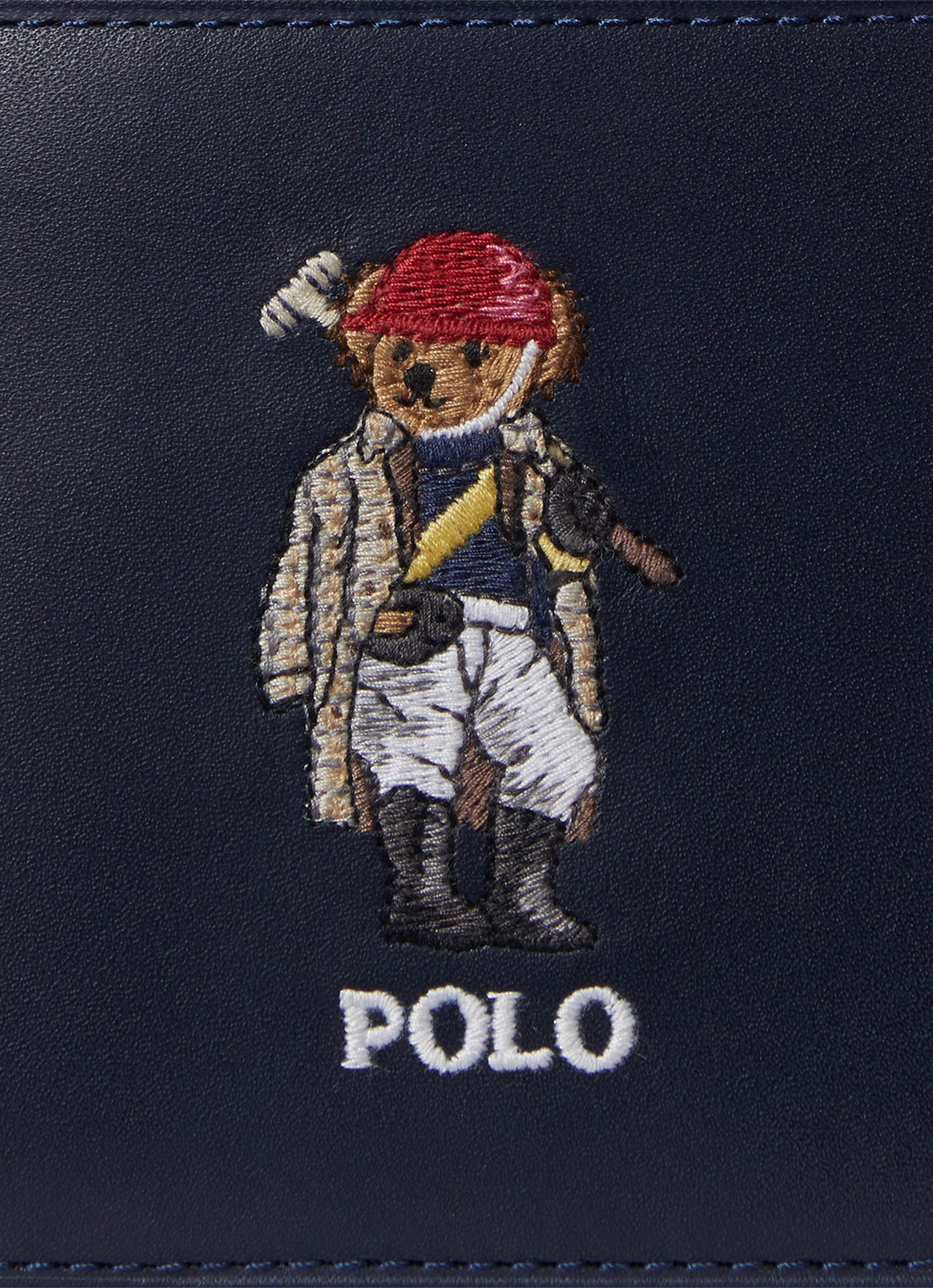 Ralph Lauren Portemonnee van leer met borduring - achterkant donkerblauw