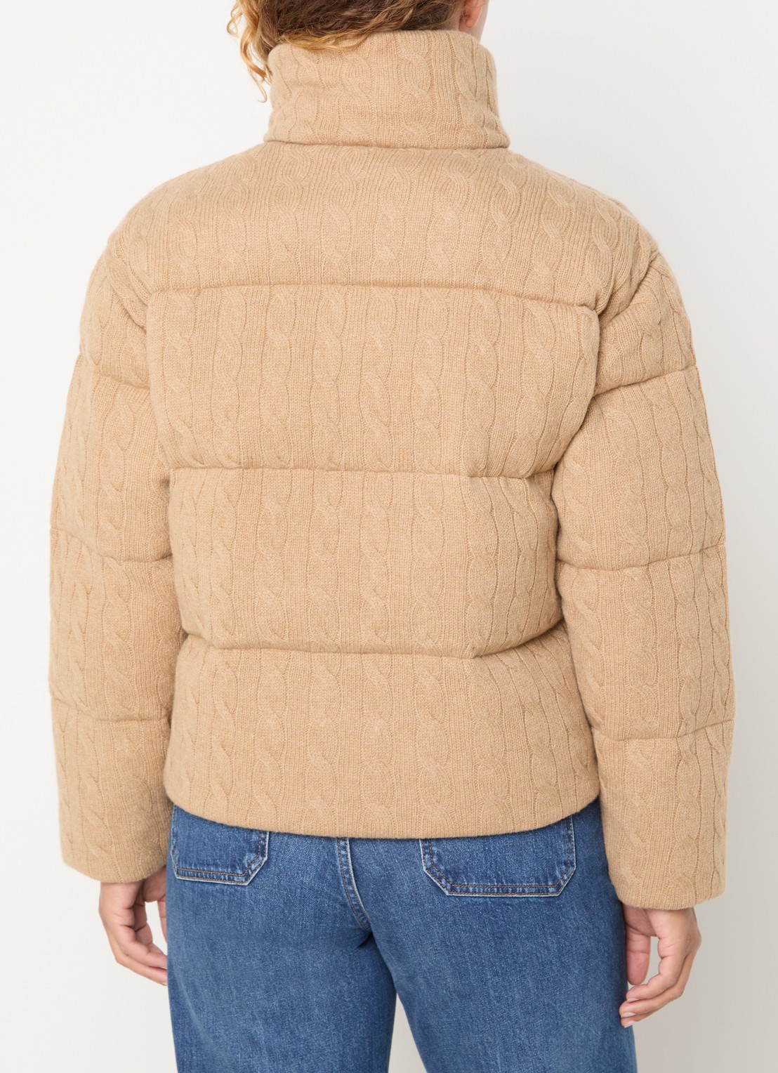 Ralph Lauren Puffer jack in wolblend met logoborduring - achterkant camel