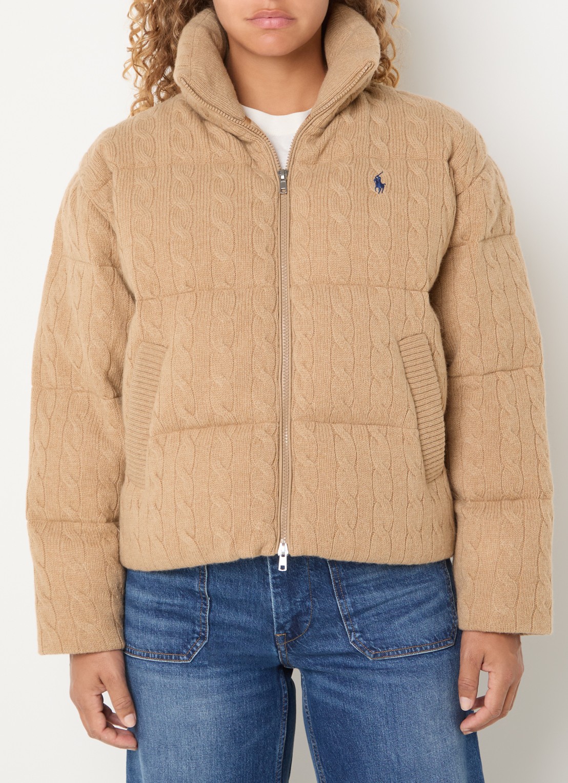 Ralph Lauren Puffer jack in wolblend met logoborduring - detail 4 camel
