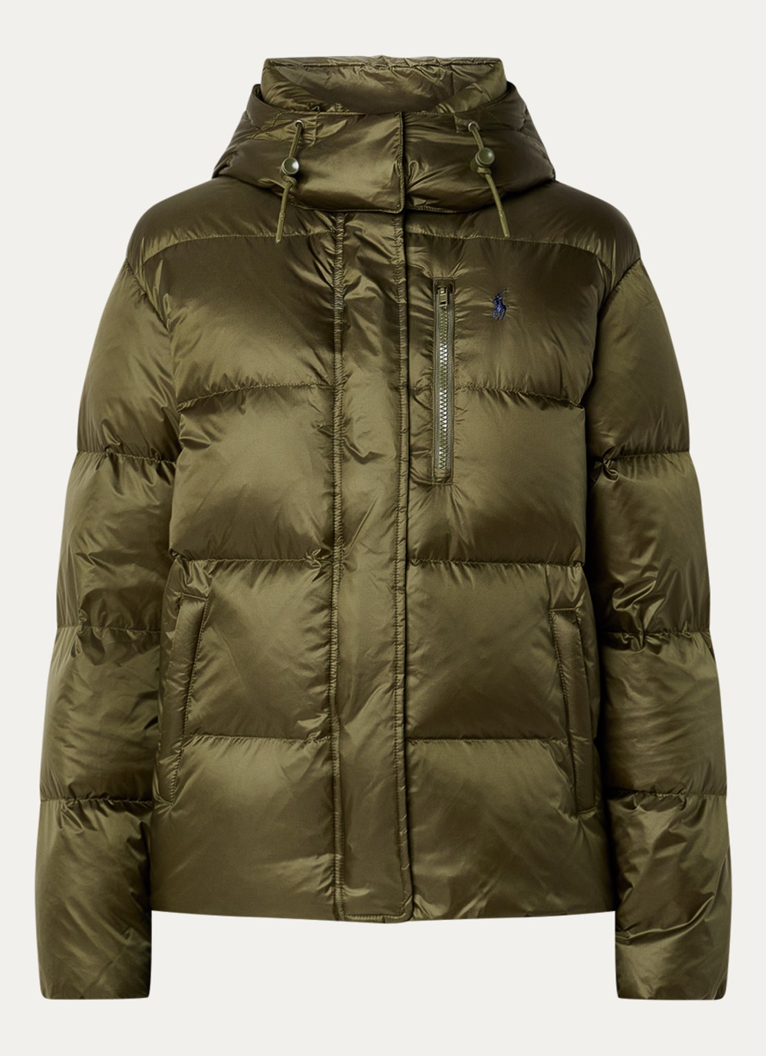 Ralph Lauren Puffer jack met donsvulling en afneembare capuchon - voorkant 2 olijfgroen