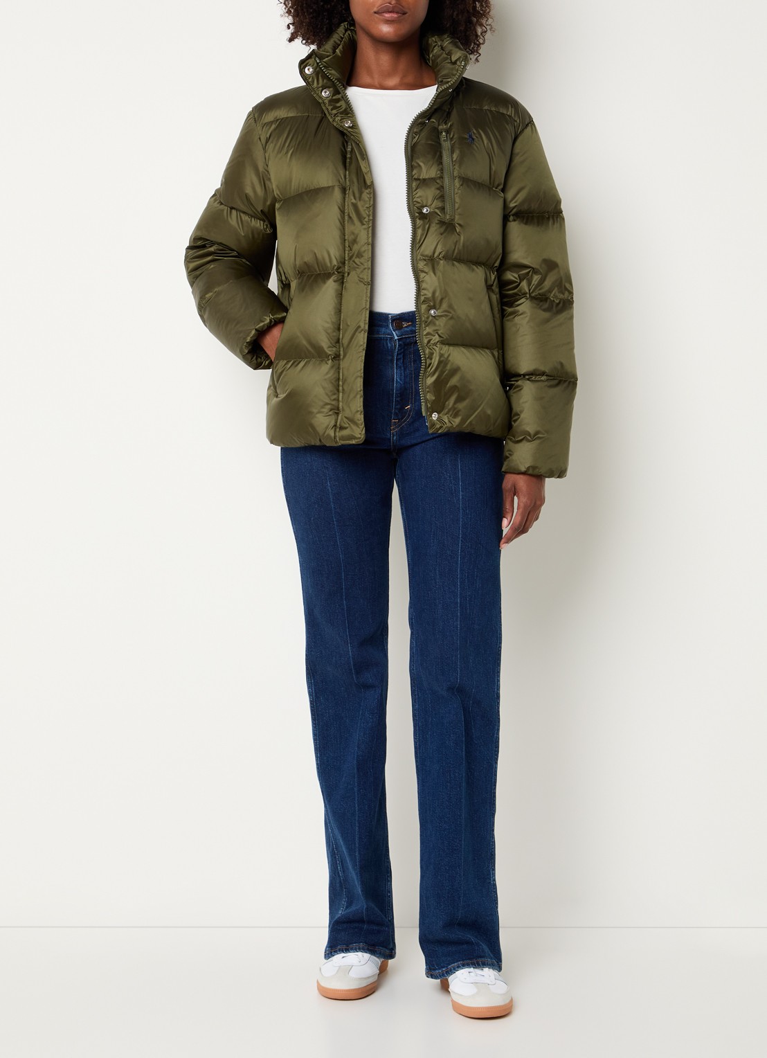 Ralph Lauren Puffer jack met donsvulling en afneembare capuchon - voorkant 3 olijfgroen