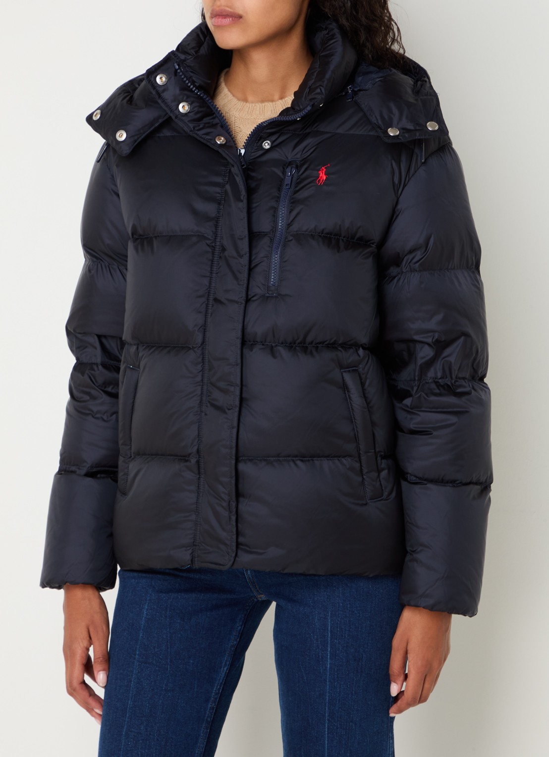 Ralph Lauren Puffer jack met donsvulling en afneembare capuchon - detail 4 donkerblauw