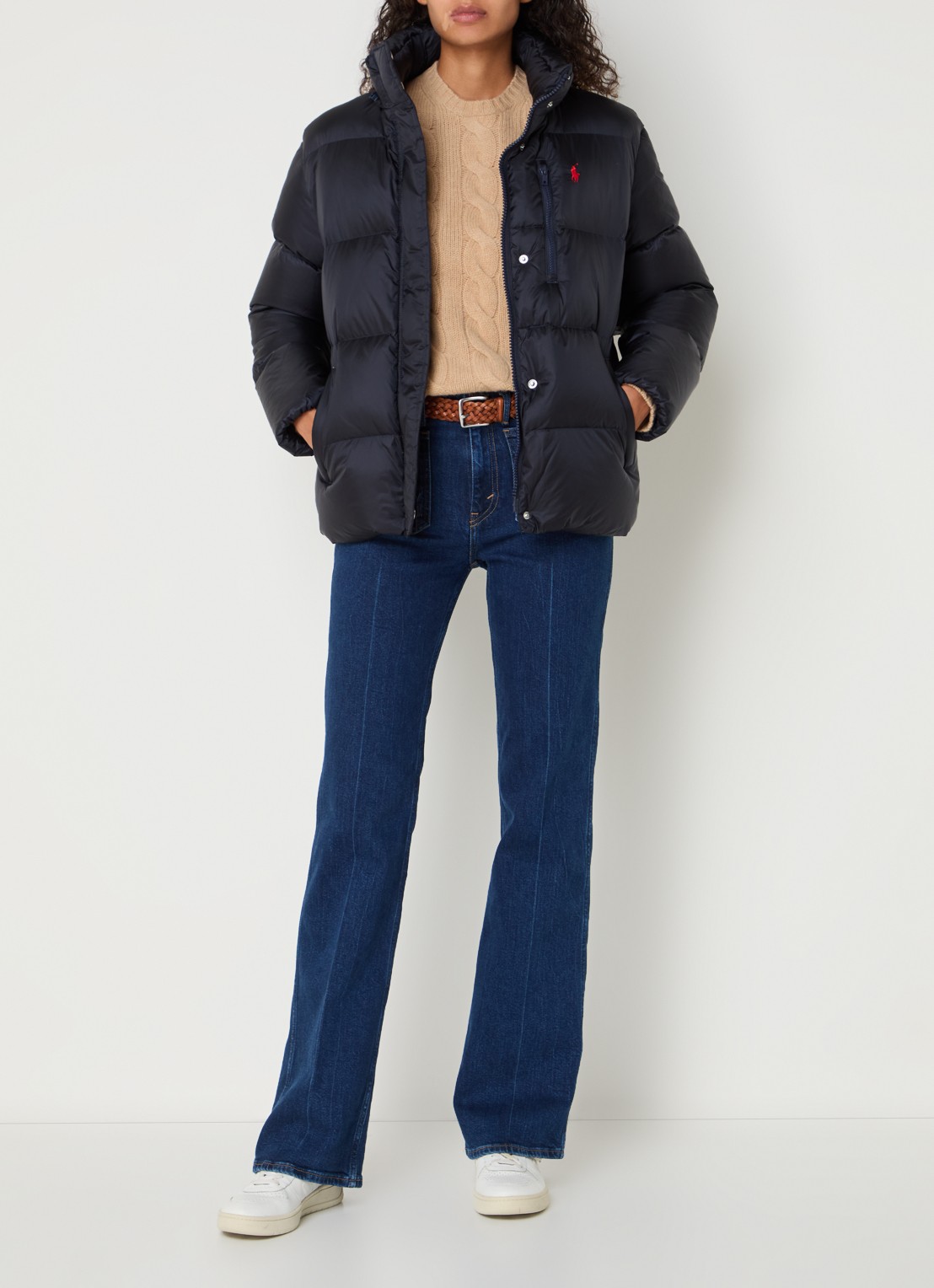 Ralph Lauren Puffer jack met donsvulling en afneembare capuchon - voorkant 3 donkerblauw