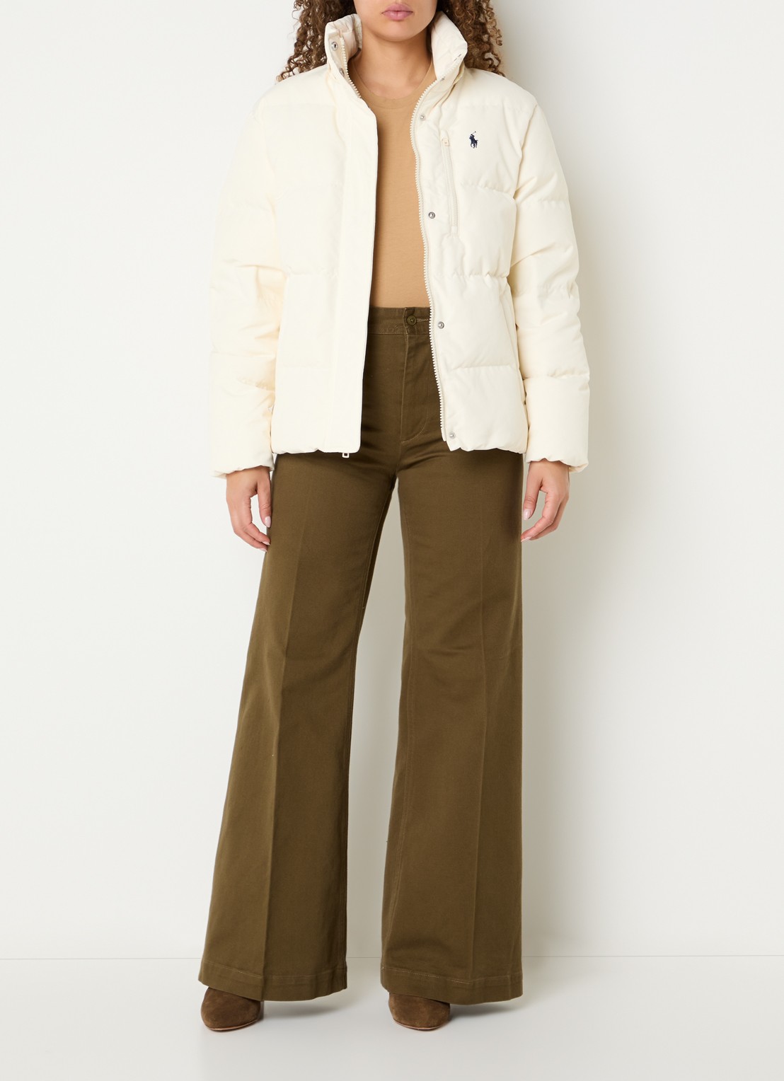 Ralph Lauren Puffer jack met donsvulling en afneembare capuchon - voorkant 4 creme