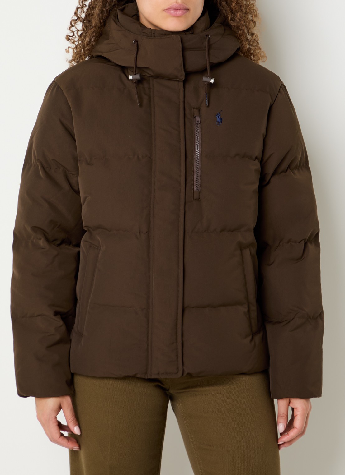 Ralph Lauren Puffer jack met donsvulling en afneembare capuchon - detail bruin