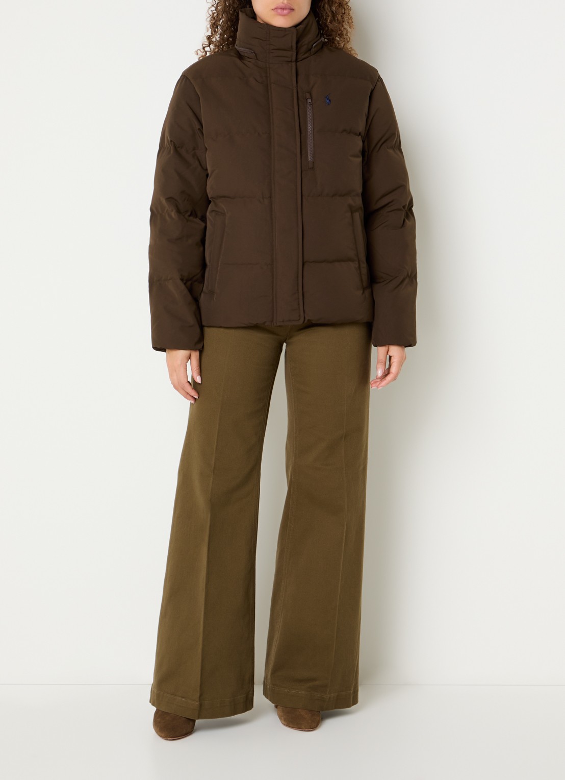 Ralph Lauren Puffer jack met donsvulling en afneembare capuchon - voorkant 3 bruin