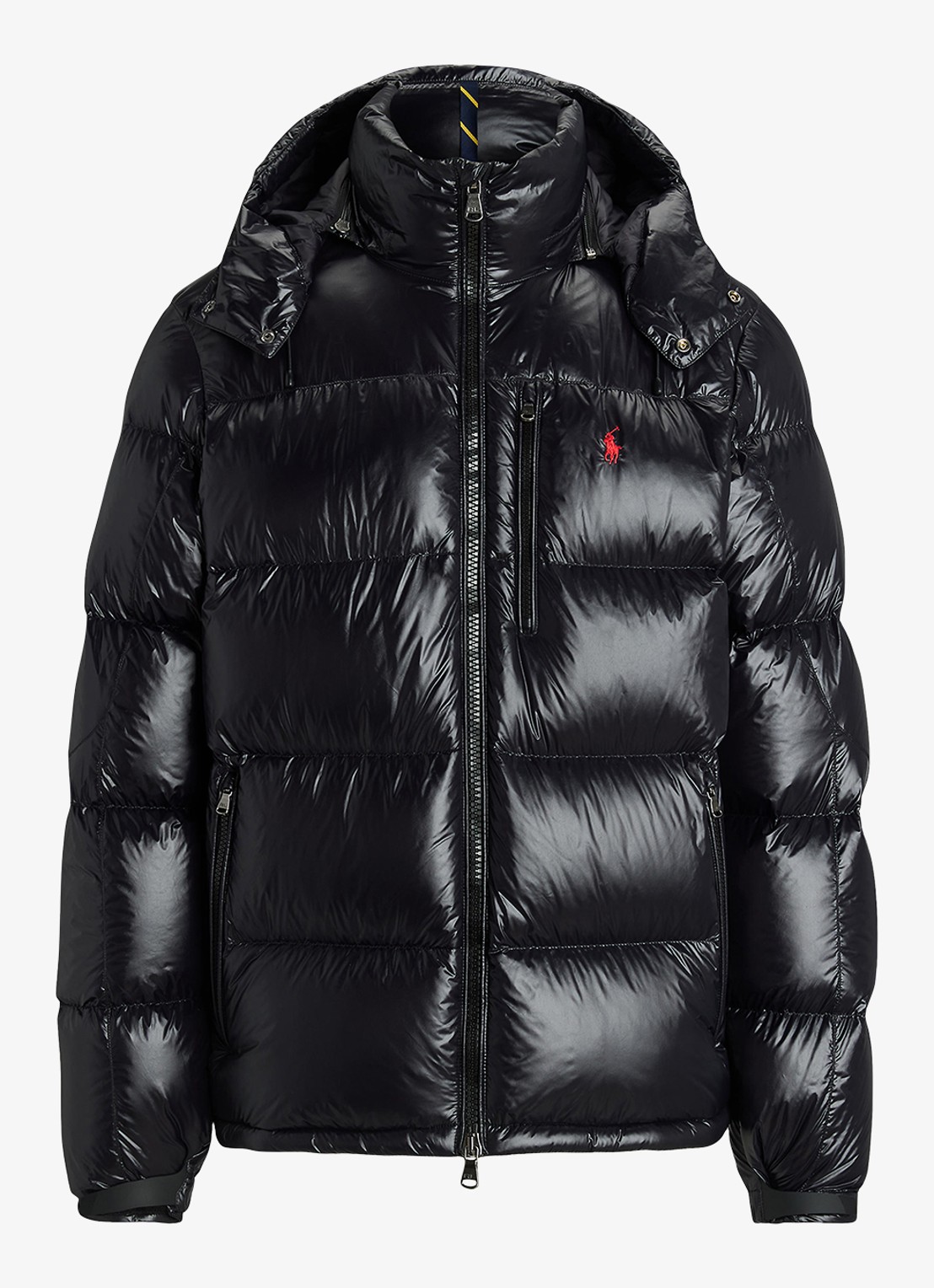 Ralph Lauren Puffer jack met donsvulling en capuchon - voorkant polo black glossy / zwart