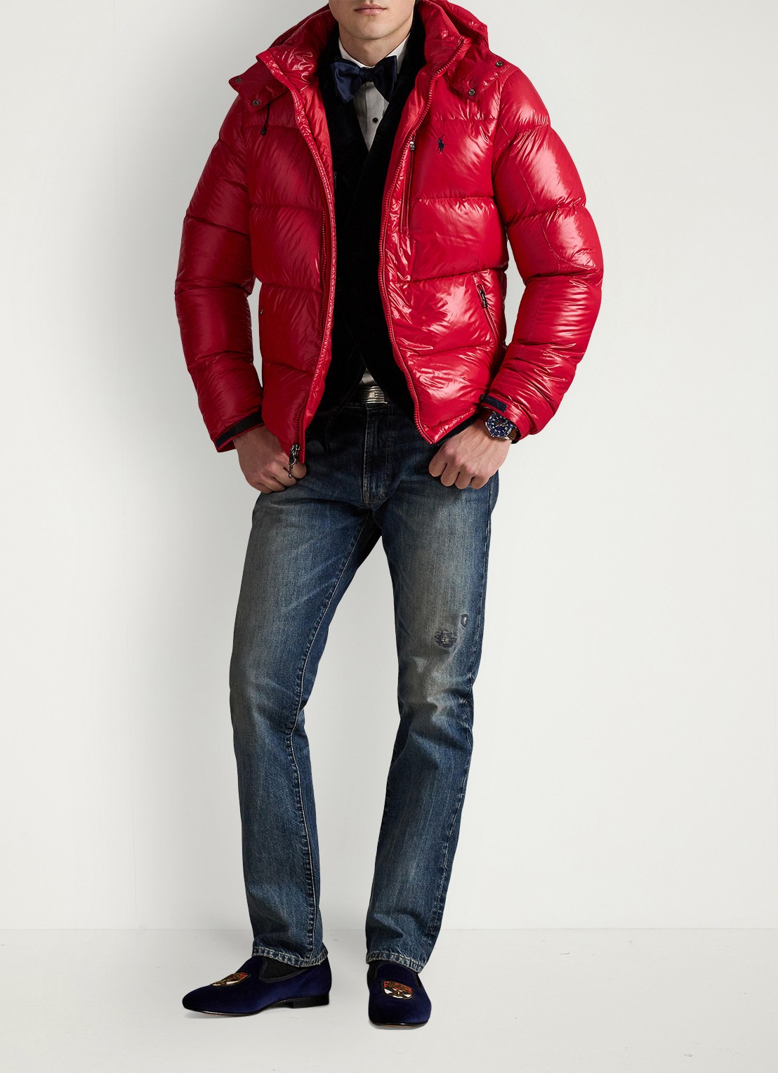 Ralph Lauren Puffer jack met donsvulling en capuchon - voorkant 2 red glossy / rood