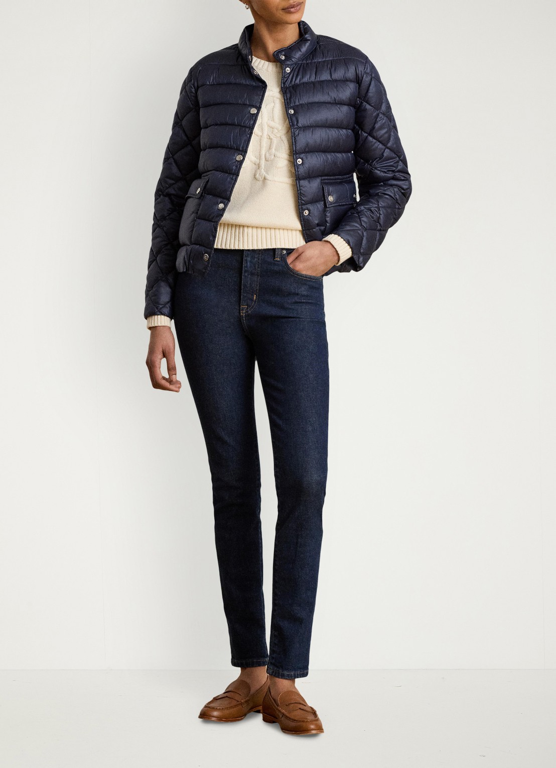 Ralph Lauren Puffer jack met opgestikte zakken - voorkant 2 donkerblauw