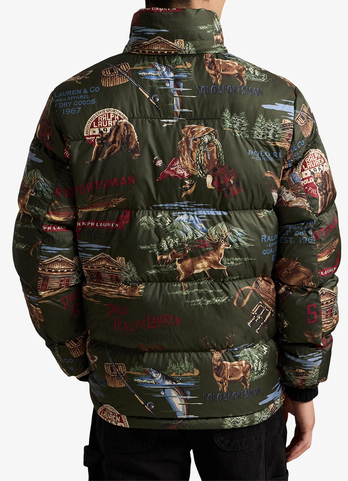 Ralph Lauren Puffer jack met print - achterkant 3 outdoorsman convo / legergroen