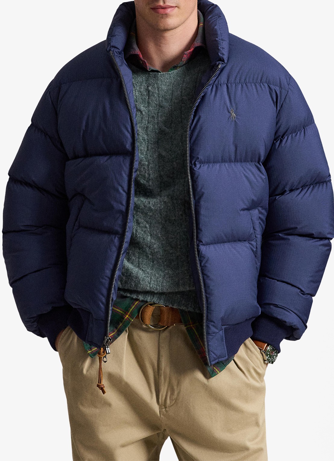 Ralph Lauren Puffer jack met steekzakken en logo - voorkant 5 cruise navy / donkerblauw