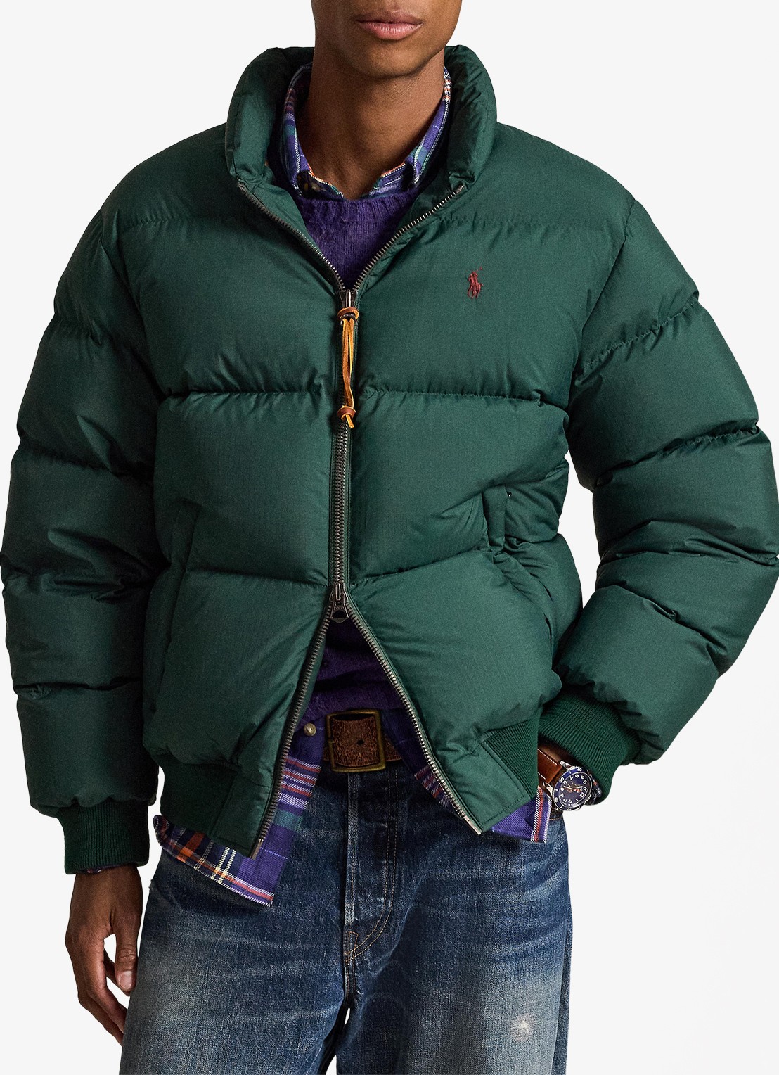 Ralph Lauren Puffer jack met steekzakken en logo - voorkant 4 moss agate / mosgroen