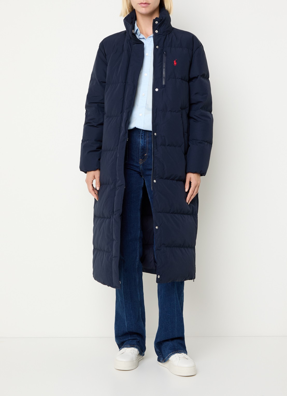 Ralph Lauren Puffer jas met donsvulling en afneembare capuchon - voorkant 3 donkerblauw