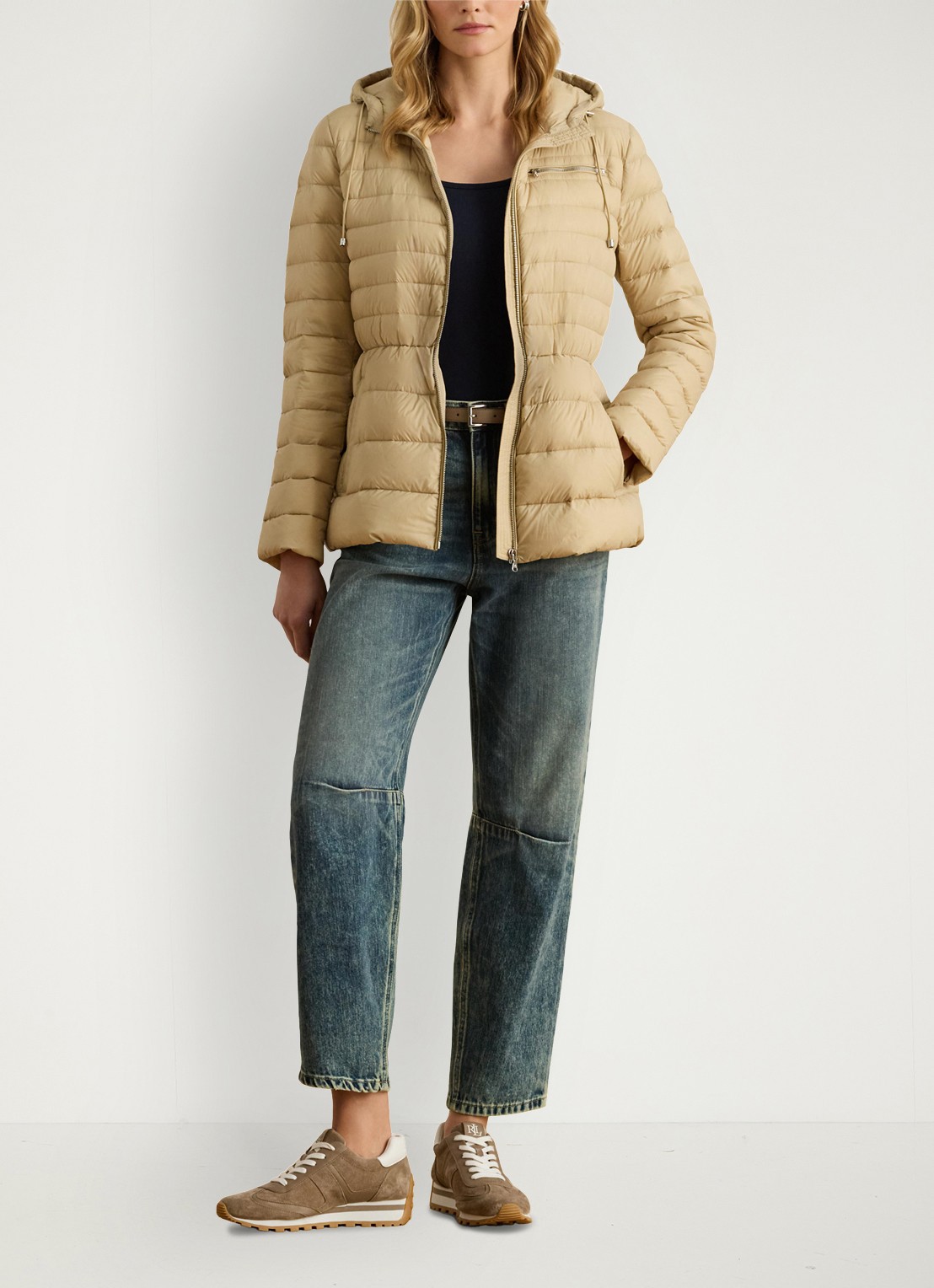 Ralph Lauren Puffer jas met donsvulling en steekzakken - voorkant 3 birch tan / beige