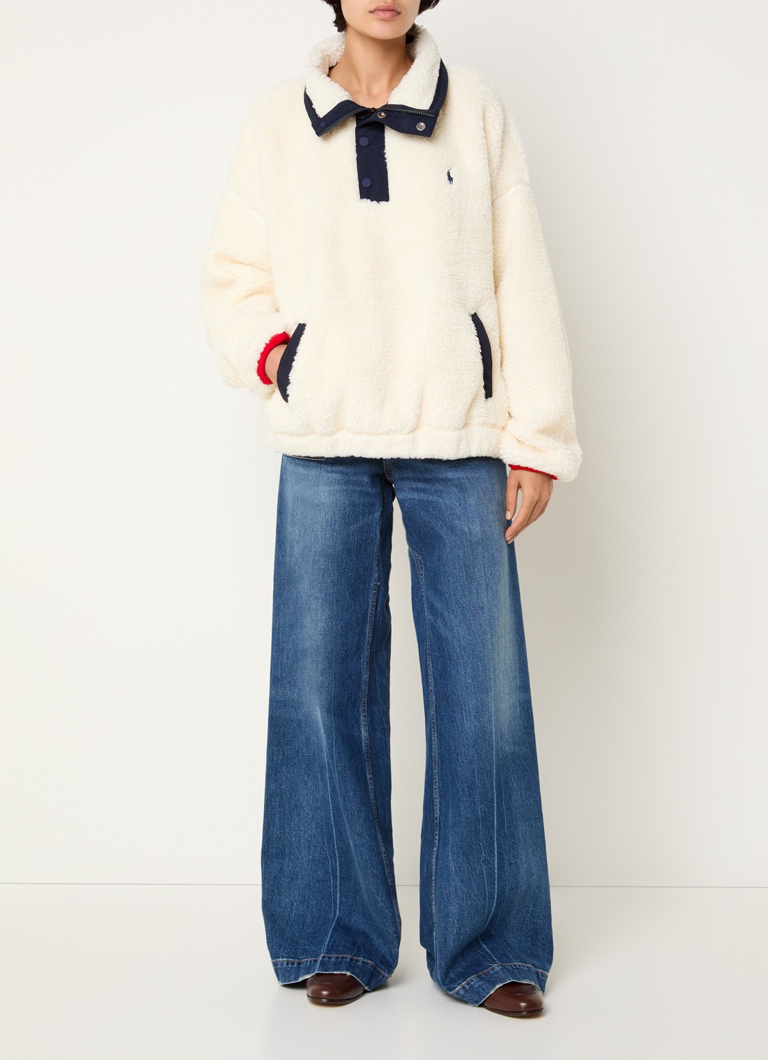 Ralph Lauren Pullover met logo en backprint - voorkant 2 gebroken wit