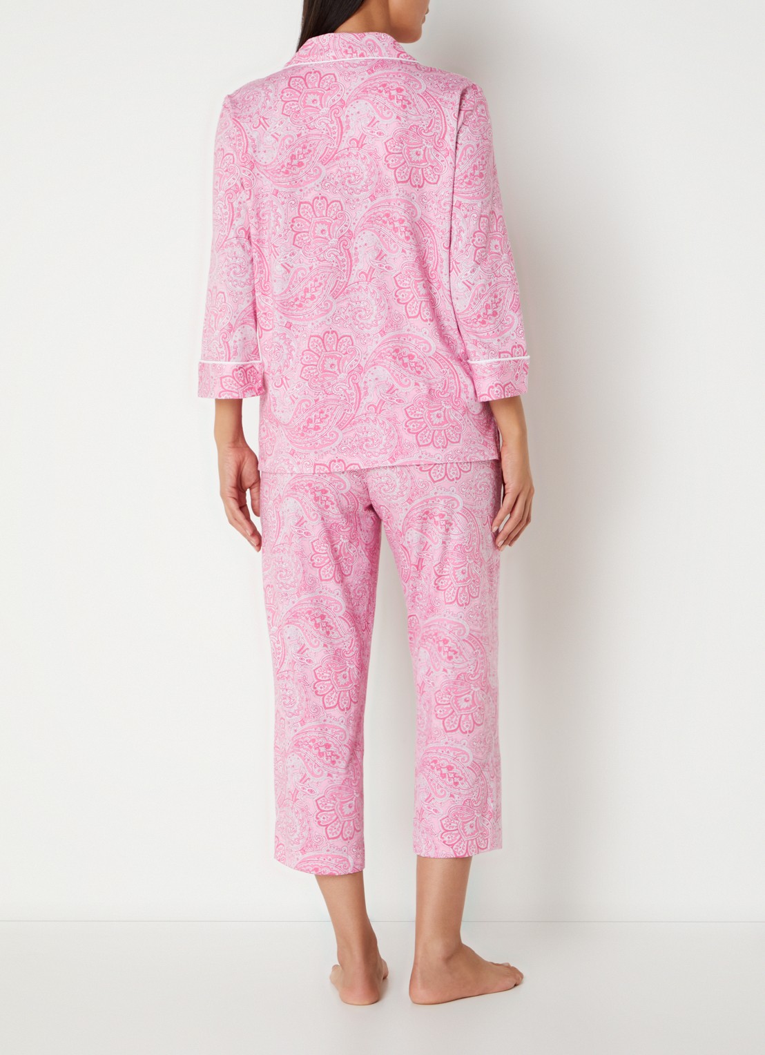 Ralph Lauren Pyamaset met paisley desson met logoborduring - achterkant 4 lichtroze