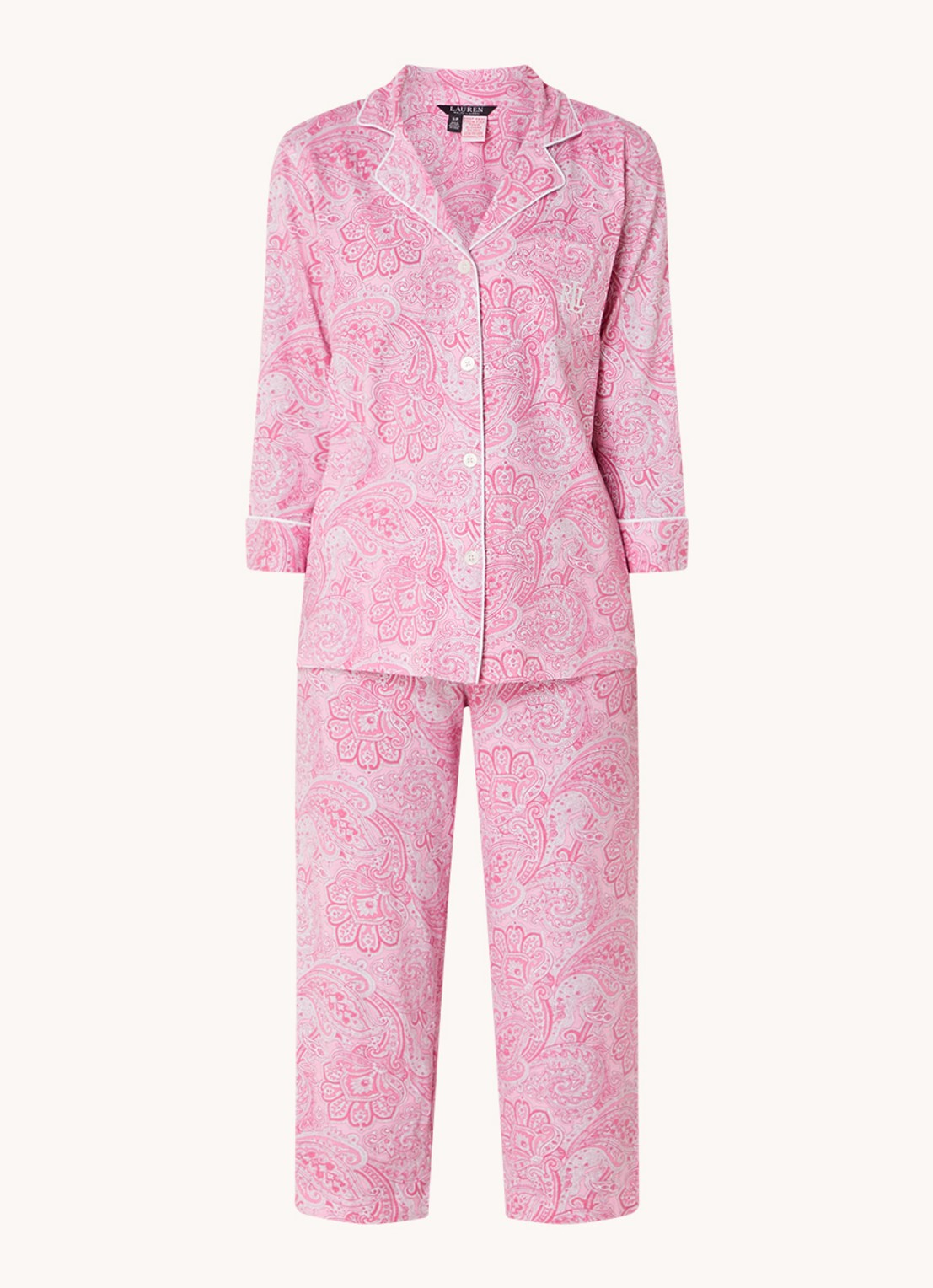 Ralph Lauren Pyamaset met paisley desson met logoborduring - voorkant lichtroze