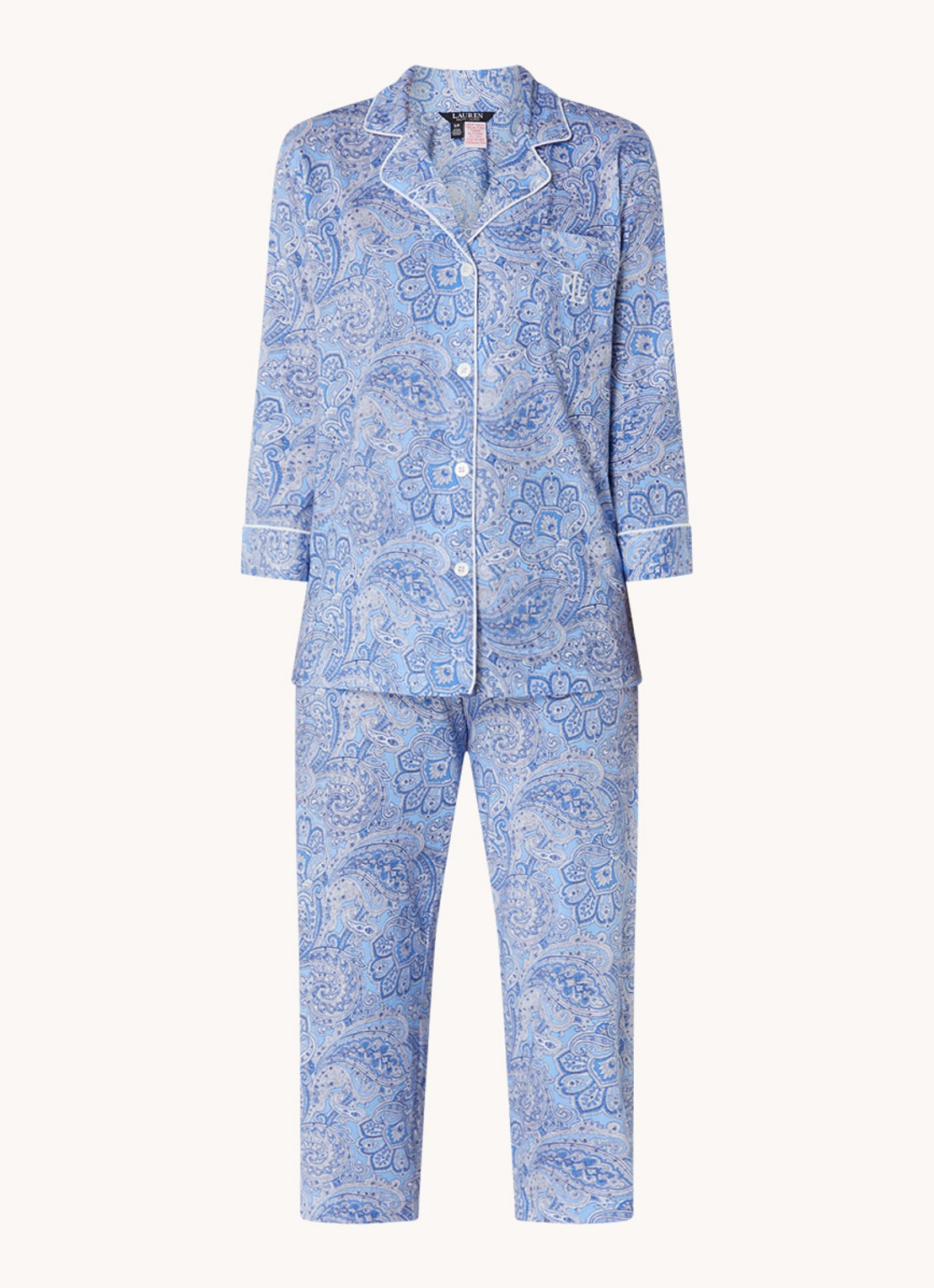 Ralph Lauren Pyamaset met paisley desson met logoborduring - voorkant lichtblauw