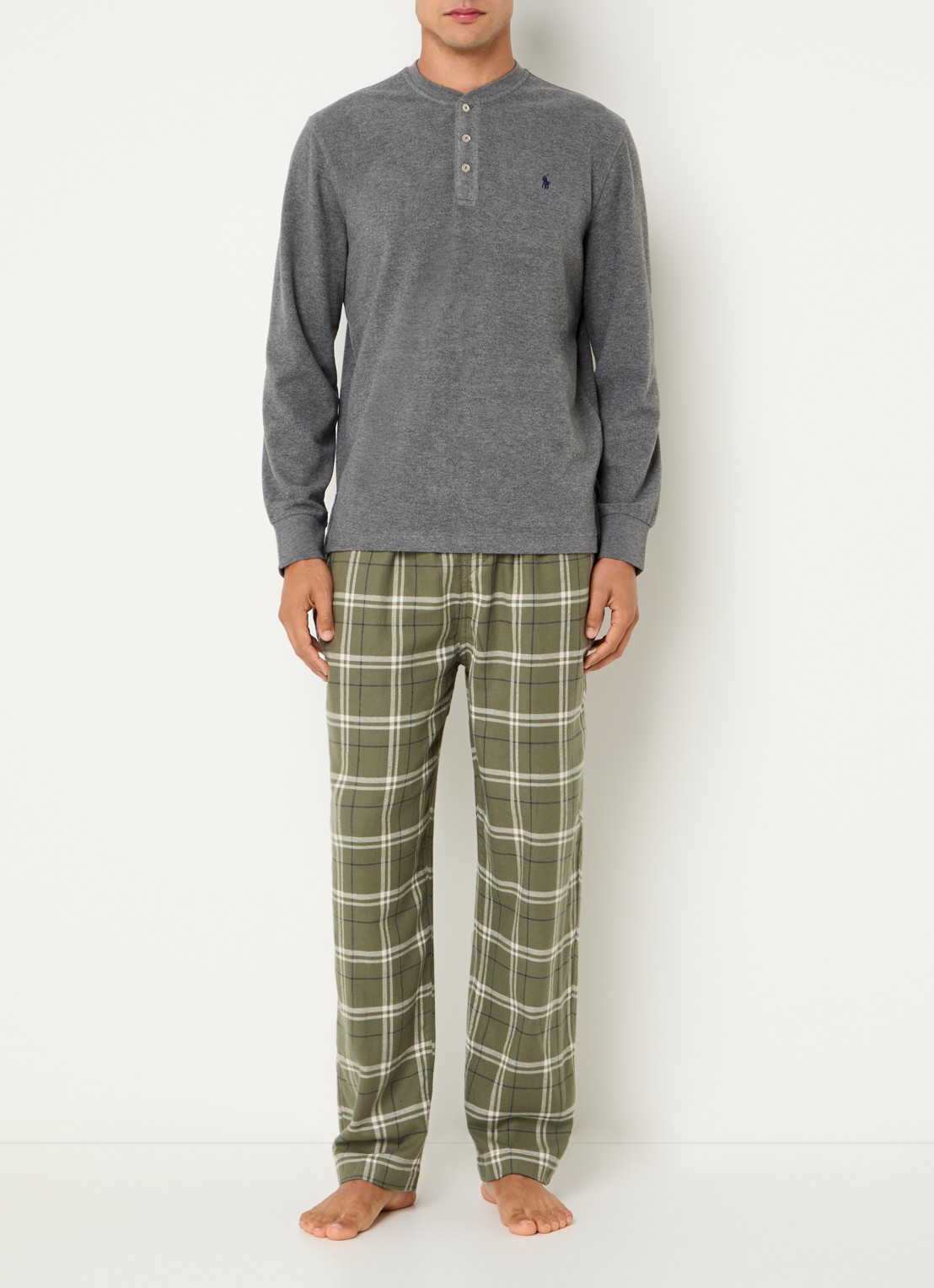 Ralph Lauren Pyjama top met logoborduring - voorkant 4 grijs