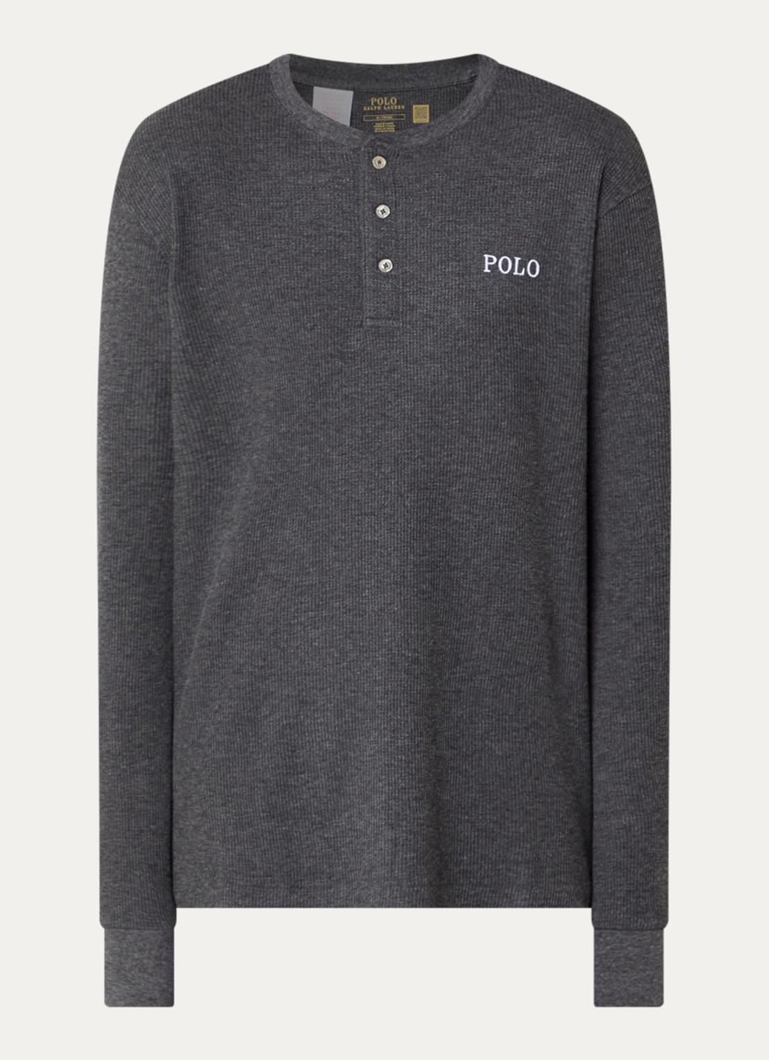 Ralph Lauren Pyjama top met logoborduring - voorkant 3 donkergrijs