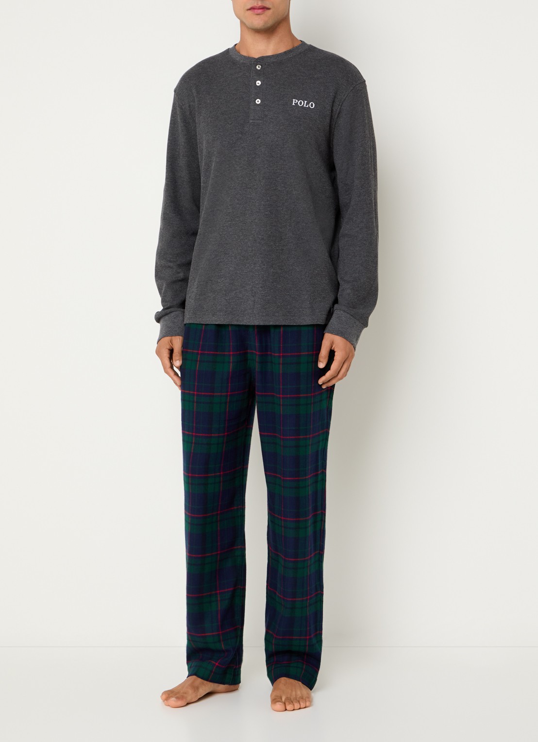 Ralph Lauren Pyjama top met logoborduring - voorkant 4 donkergrijs