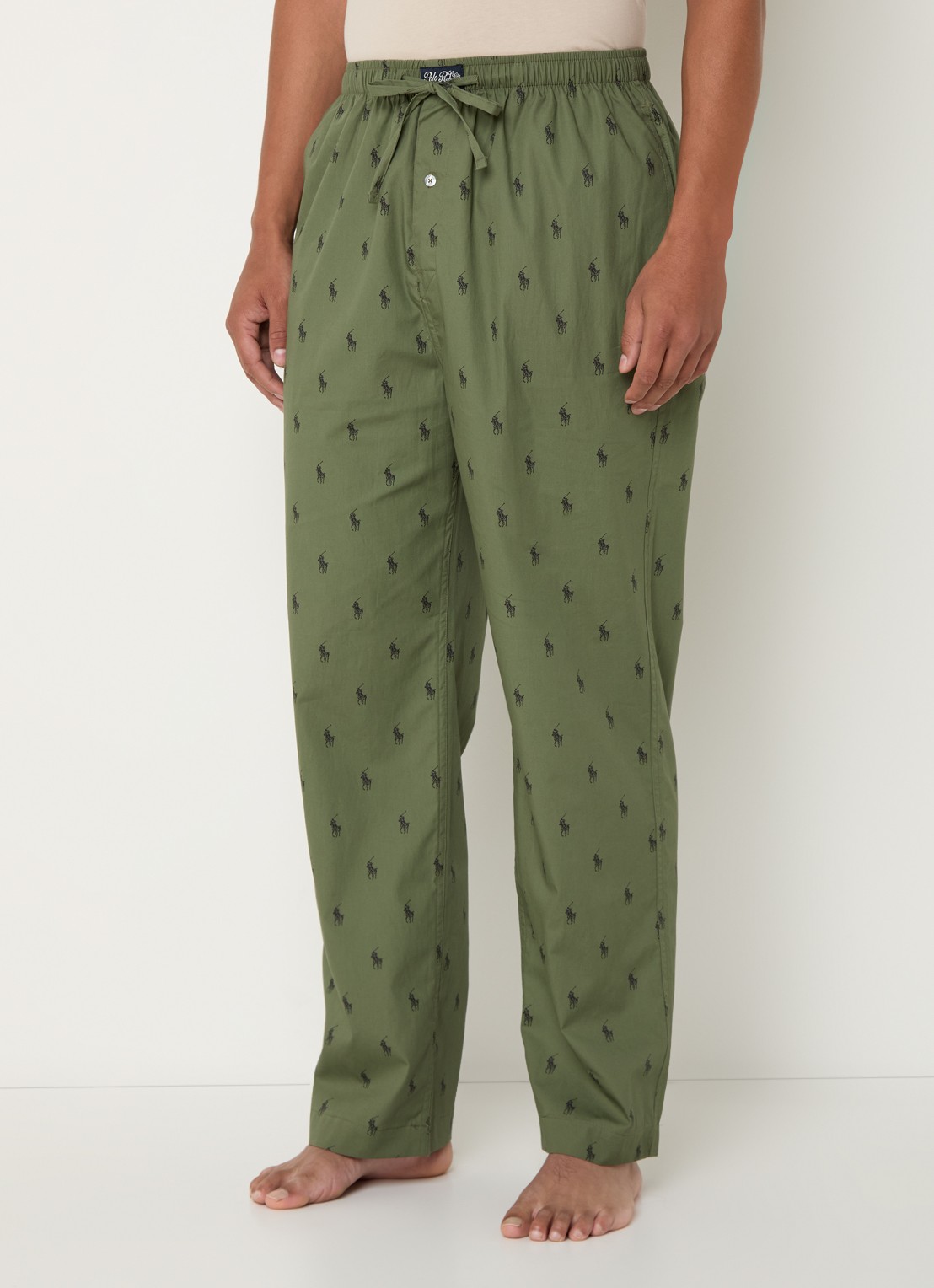 Ralph Lauren Pyjamabroek met logoprint en steekzakken - detail legergroen