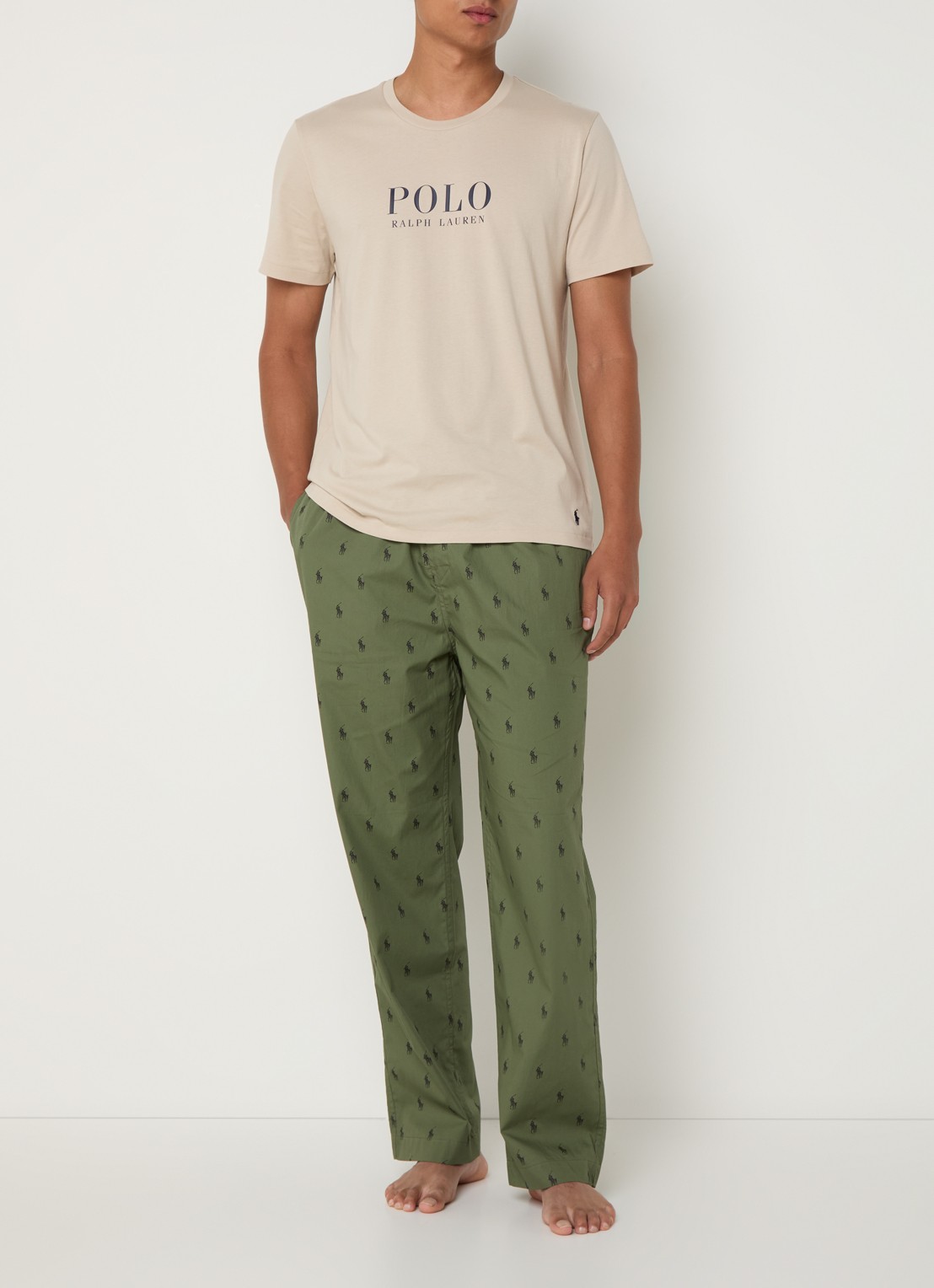 Ralph Lauren Pyjamabroek met logoprint en steekzakken - voorkant 4 legergroen