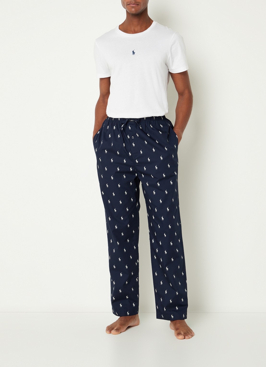 Ralph Lauren Pyjamabroek met logoprint en steekzakken - voorkant 2 donkerblauw