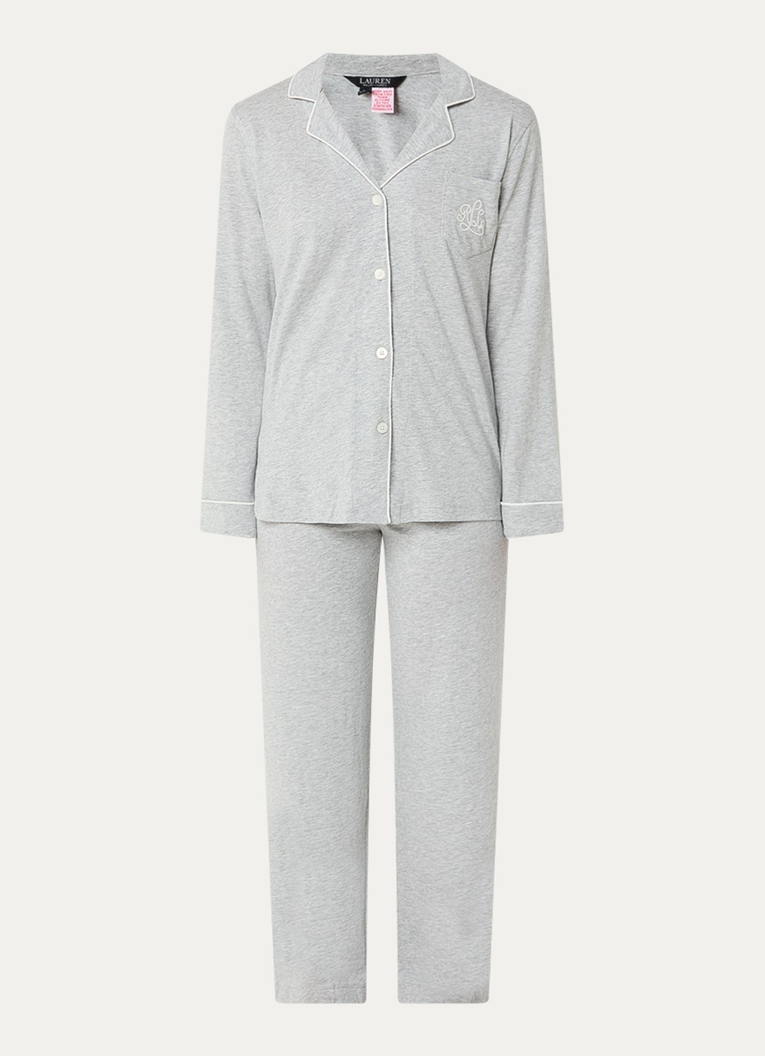 Ralph Lauren Pyjamaset met logoborduring - voorkant grijsmele