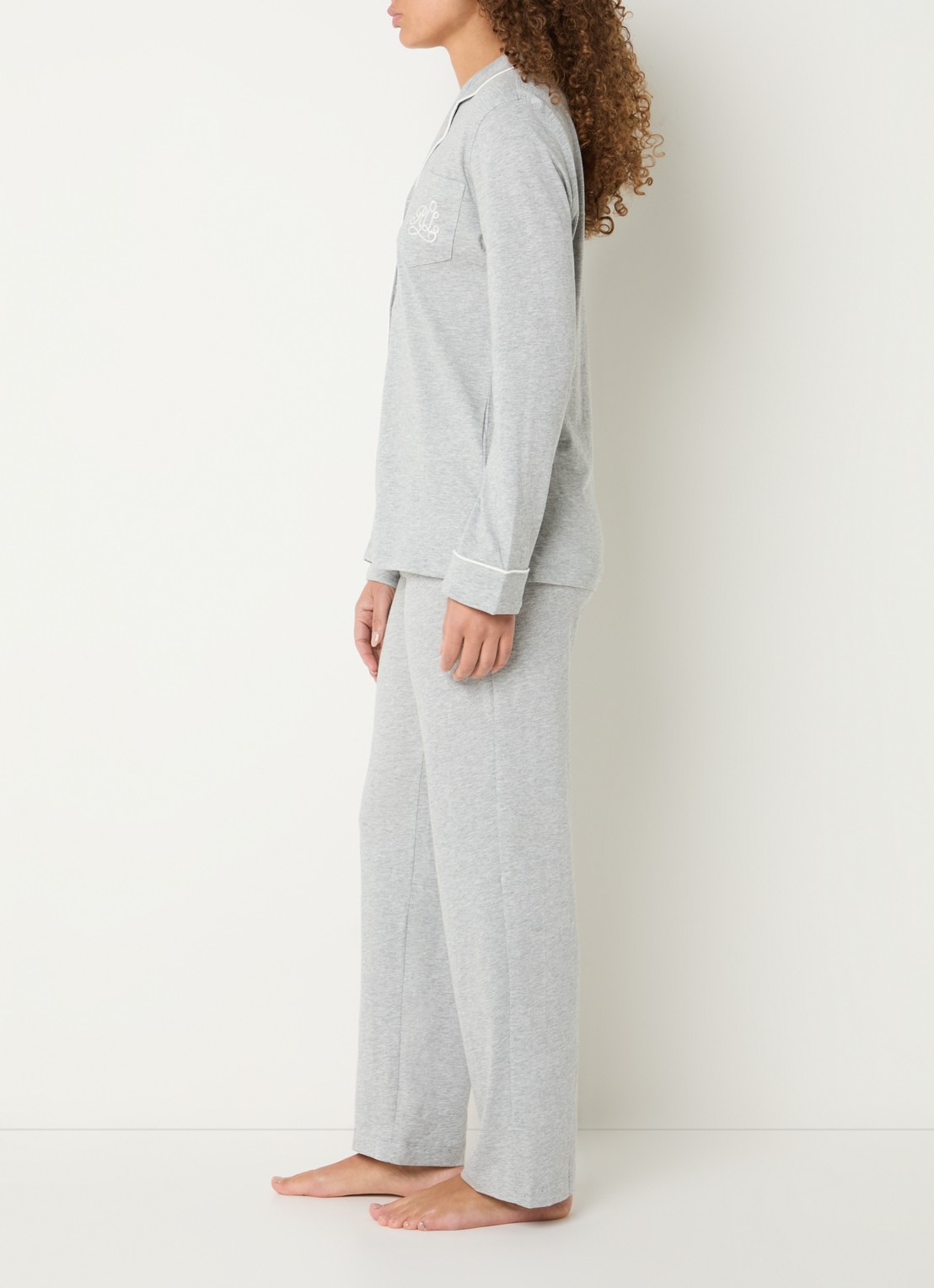 Ralph Lauren Pyjamaset met logoborduring - voorkant 2 grijsmele